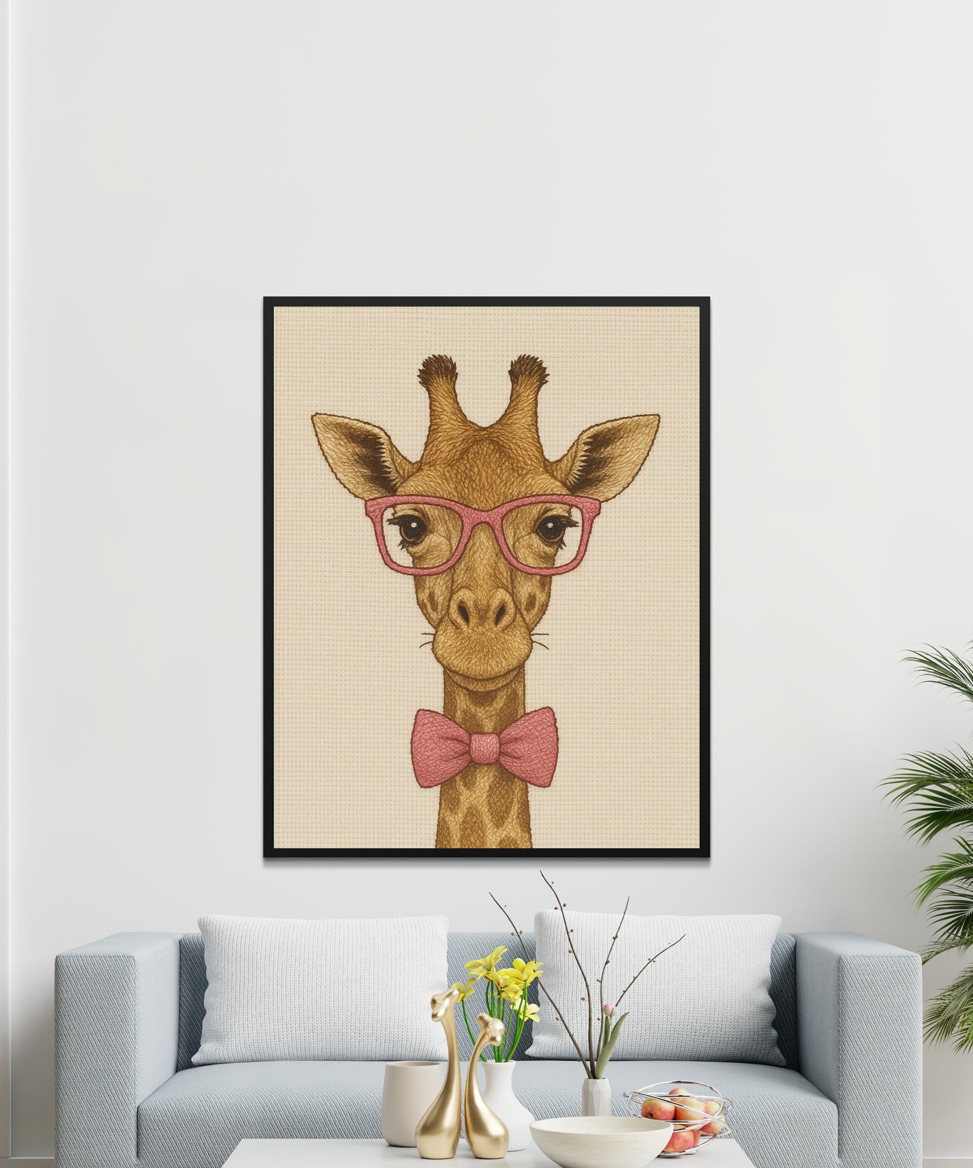 Cute Giraffe Art Print, Cartoon Giraffe with Glasses, Nursery Wall Decor, Animal Poster, Whimsical Kids Room Artwork, Bowtie Giraffe