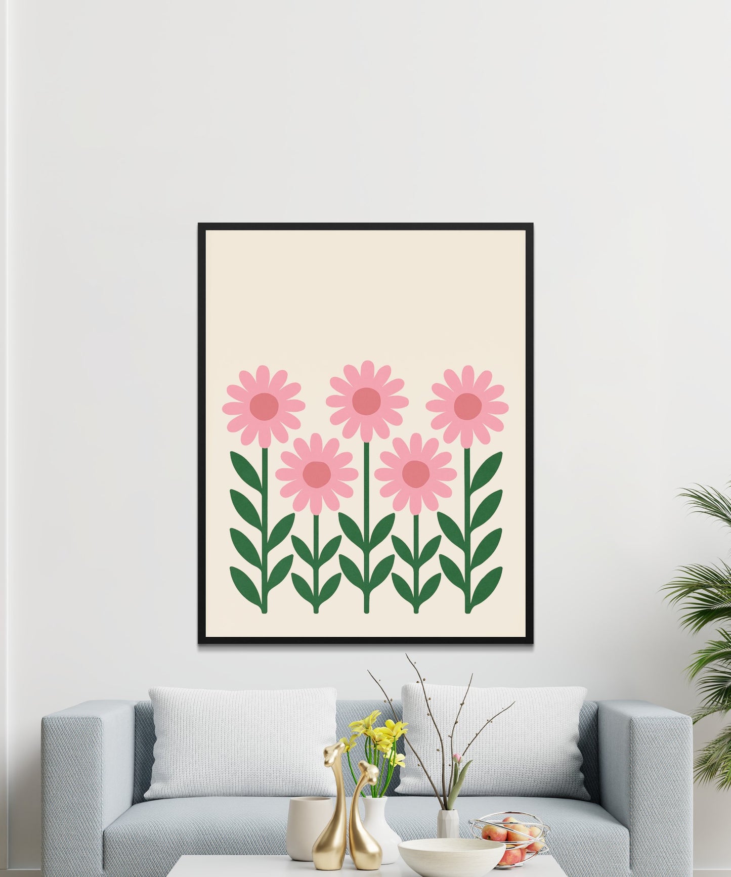 Modern Pink Floral Wall Art Print, Minimalist Flower Poster, Living Room Decor, Botanical Illustration
