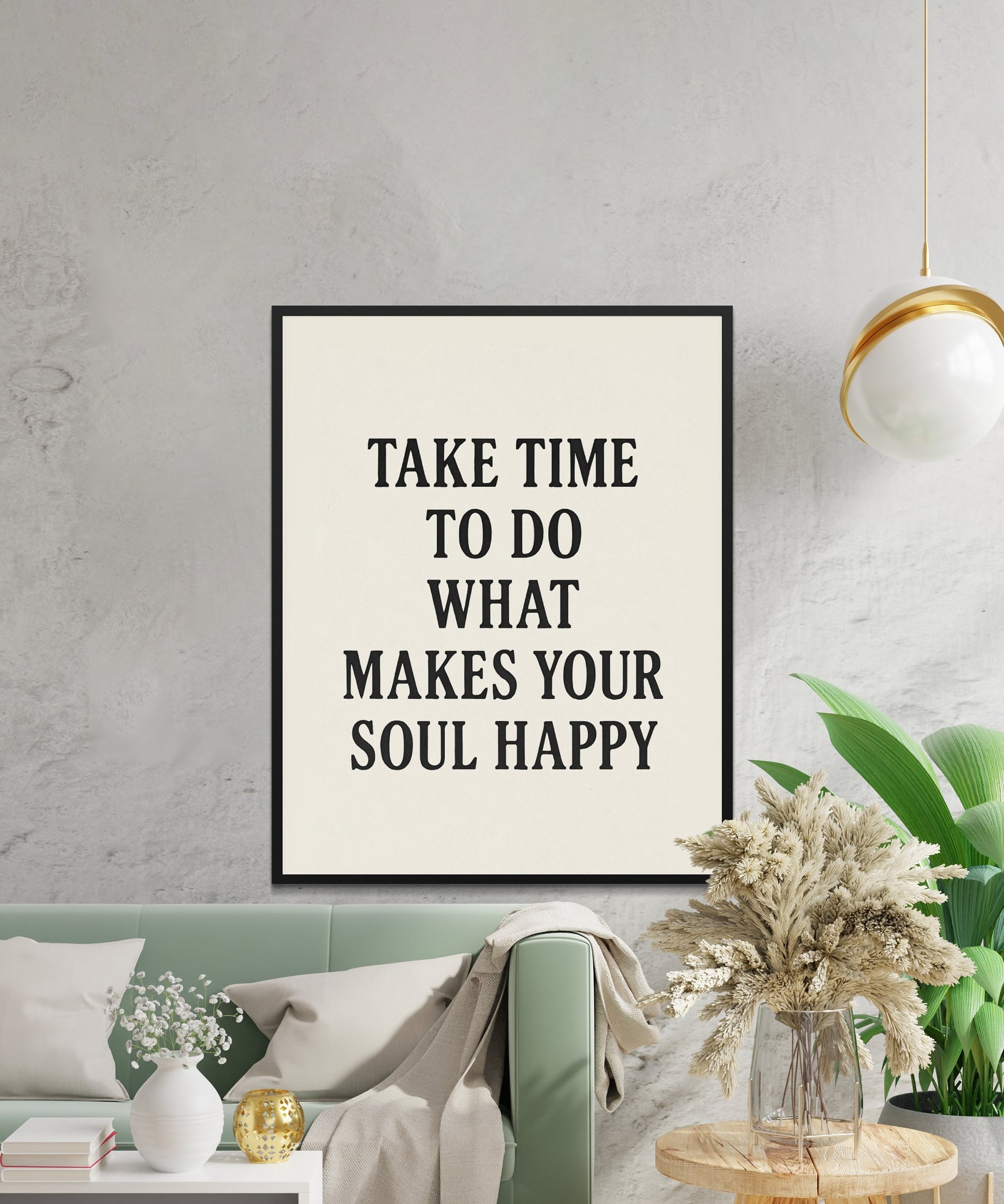 Modern Inspirational Quote Wall Art, Minimalist Home Decor, Soul Happy Typography Poster