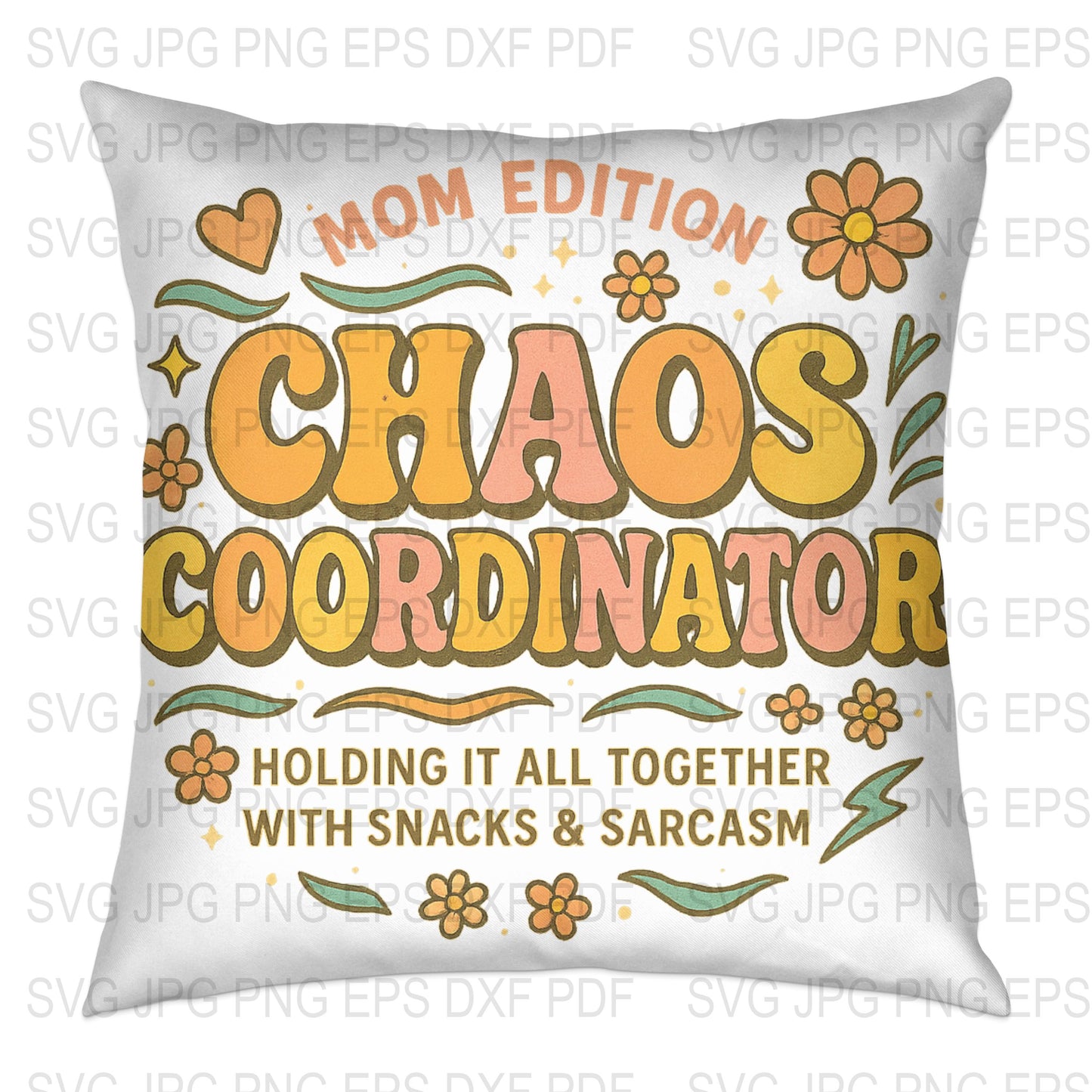 Chaos Coordinator Mom Edition Cushion, Funny Mom Throw Pillow, Snacks and Sarcasm Decorative Pillow Cover