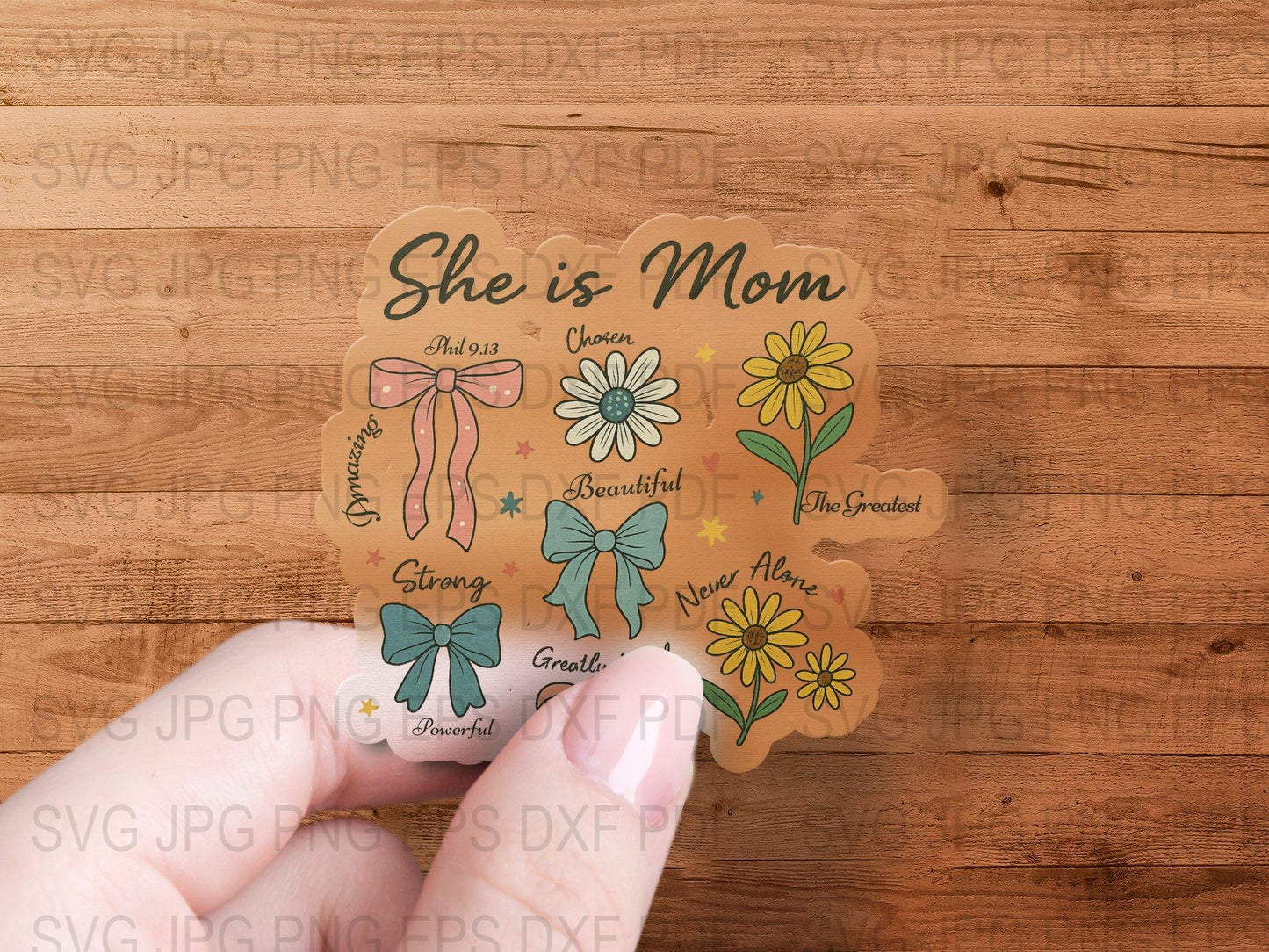 Mother's Day Gift Sticker Sheet, Floral Motif with Inspirational Quotes, She is Mom, Strong, Beautiful, Craft Supplies