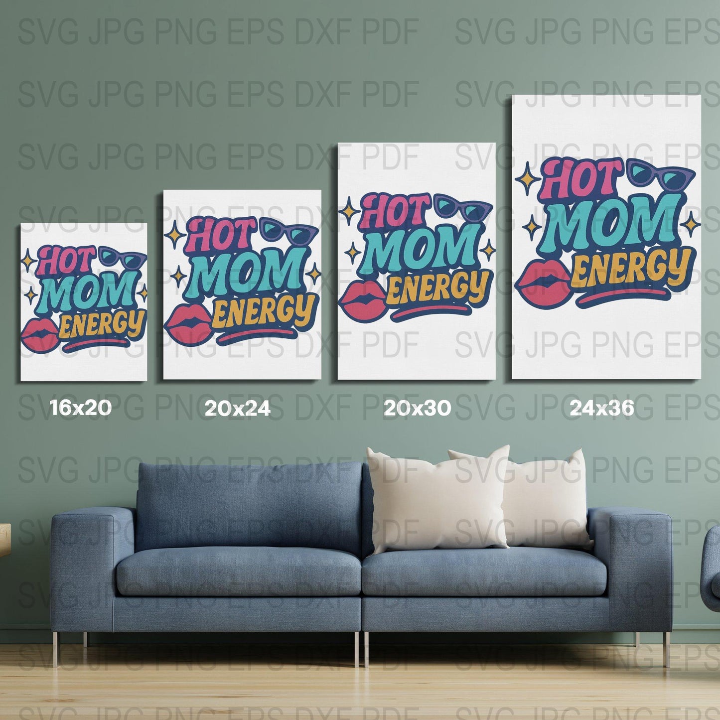 Hot Mom Energy Wall Art, Colorful Modern Pop Art, Trendy Home Decor Print, Digital Download, Multiple Sizes