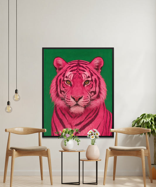Pink Tiger Wall Art, Large Canvas Print, Exotic Wildlife Home Decor, Vibrant Animal Painting