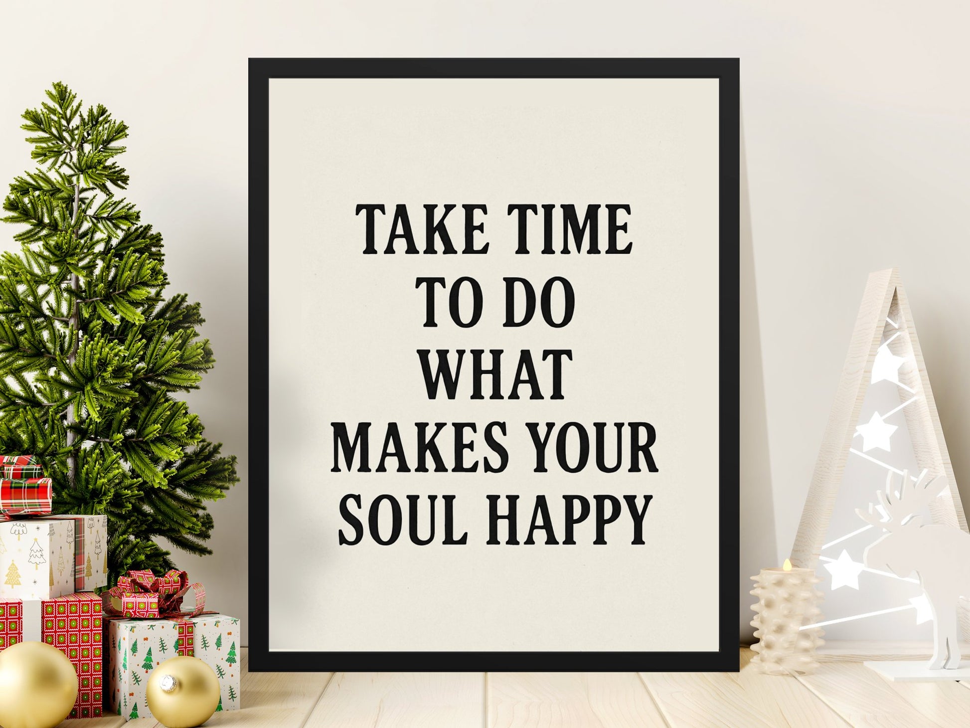 Inspirational Quote Wall Art, Modern Home Decor, Minimalist Typography Poster, Soul Happiness, Framed Print