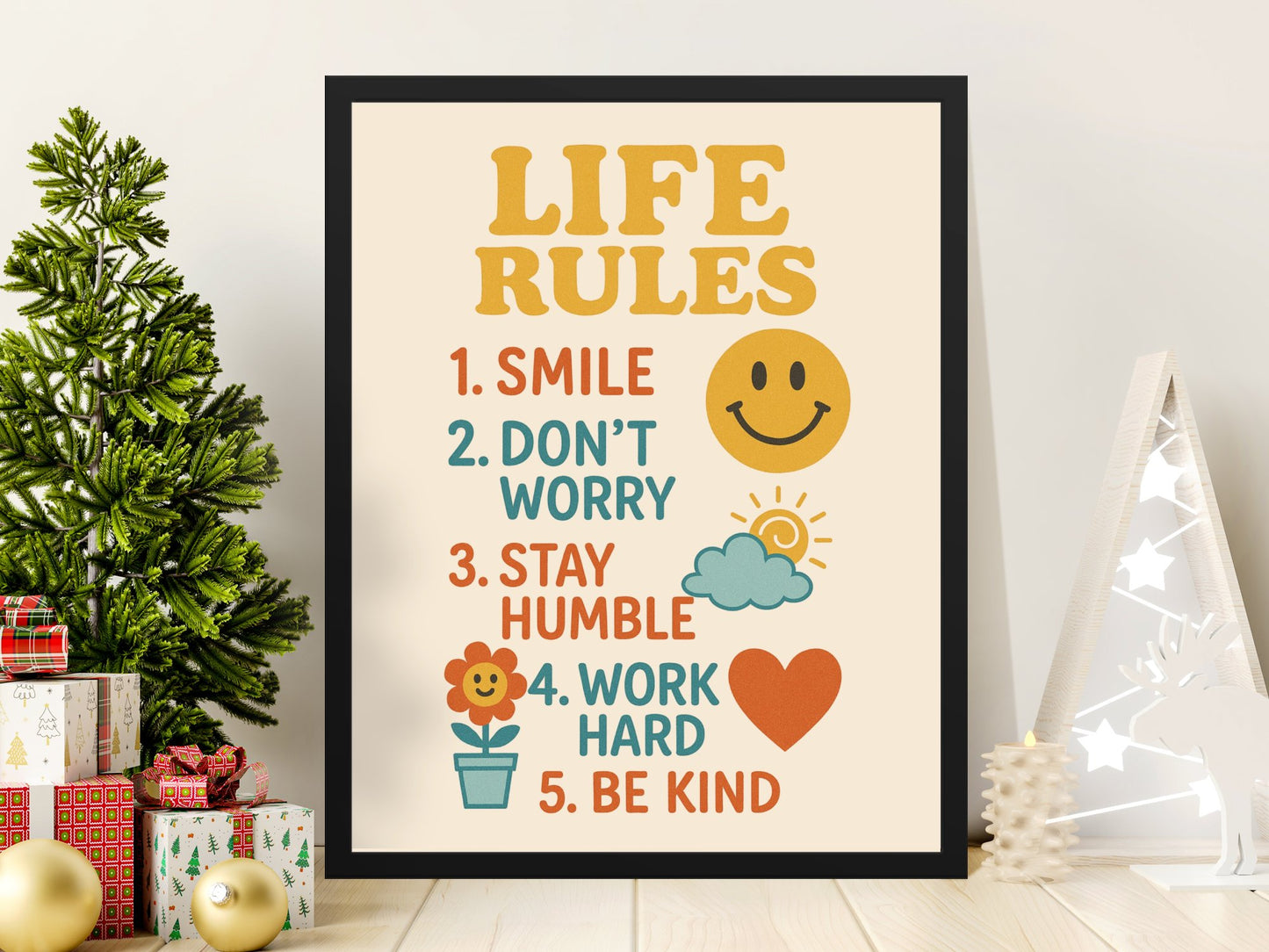 Inspirational Quote Wall Art Poster, Life Rules Motivational Print, Home Decor