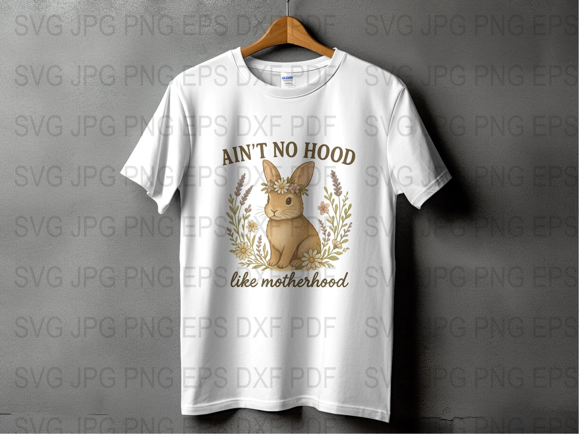 Motherhood Quote T-Shirt, Cute Rabbit Design, Floral Wreath, Women's White Graphic Tee, Gift for Moms
