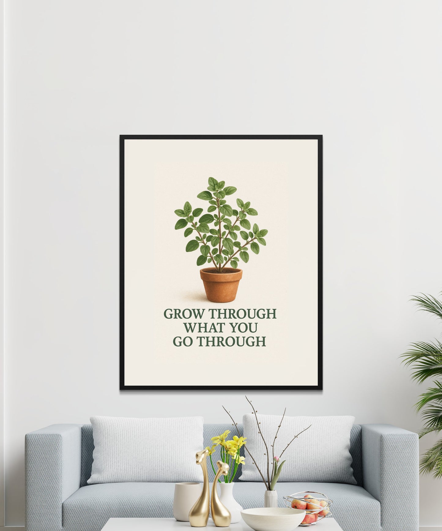 Inspirational Plant Quote Wall Art, Grow What You Go Through Poster, Home Decor, Living Room Artwork, Motivational Print