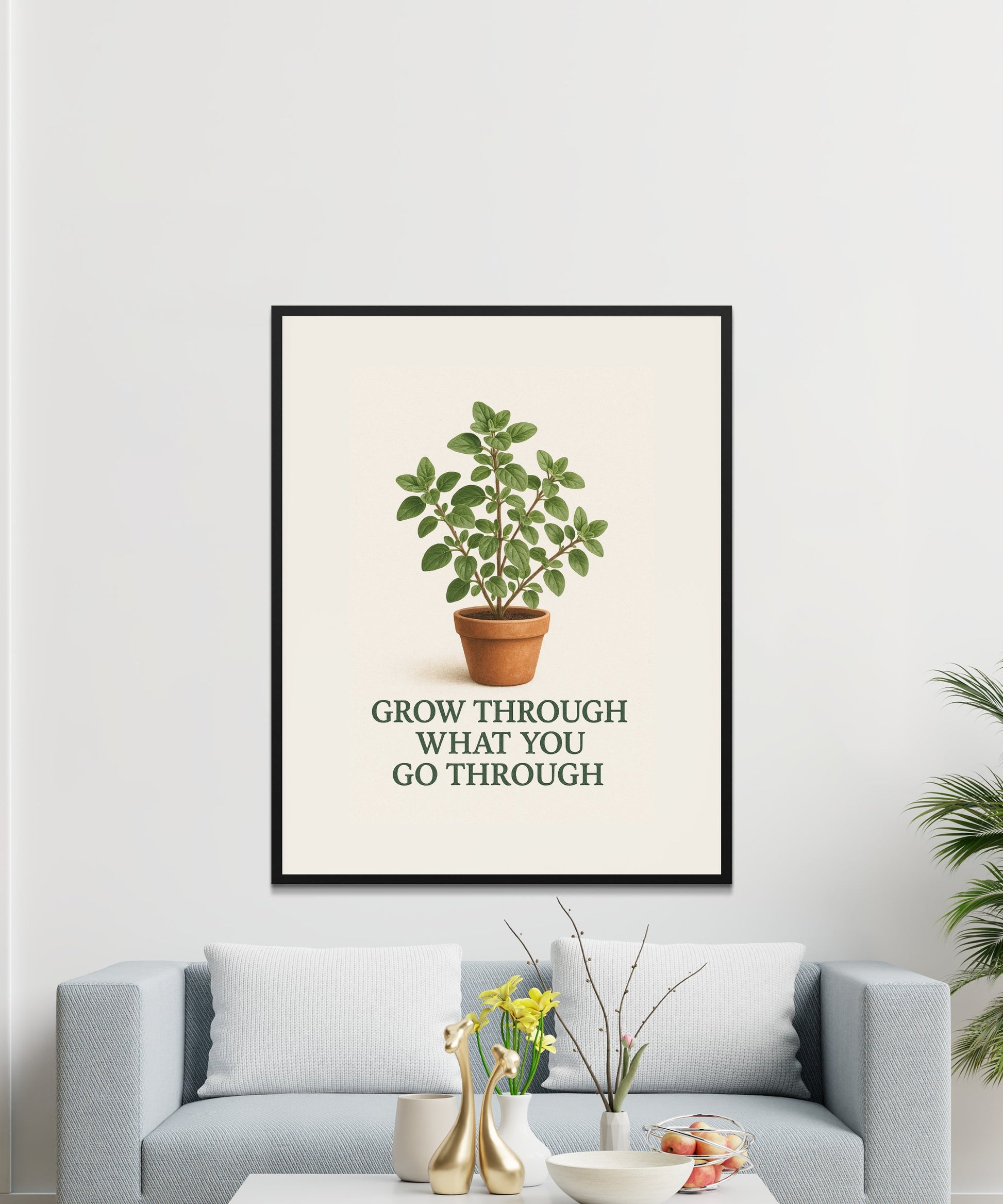 Inspirational Plant Quote Wall Art, Grow What You Go Through Poster, Home Decor, Living Room Artwork, Motivational Print