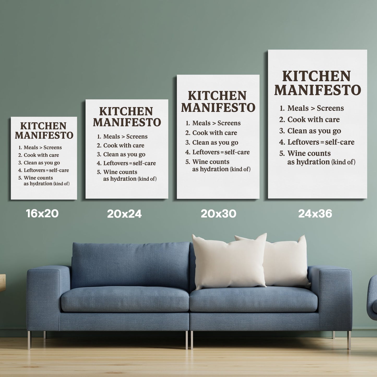 Kitchen Manifesto Wall Art Prints, Modern Home Decor, Various Sizes, Minimalist Typography