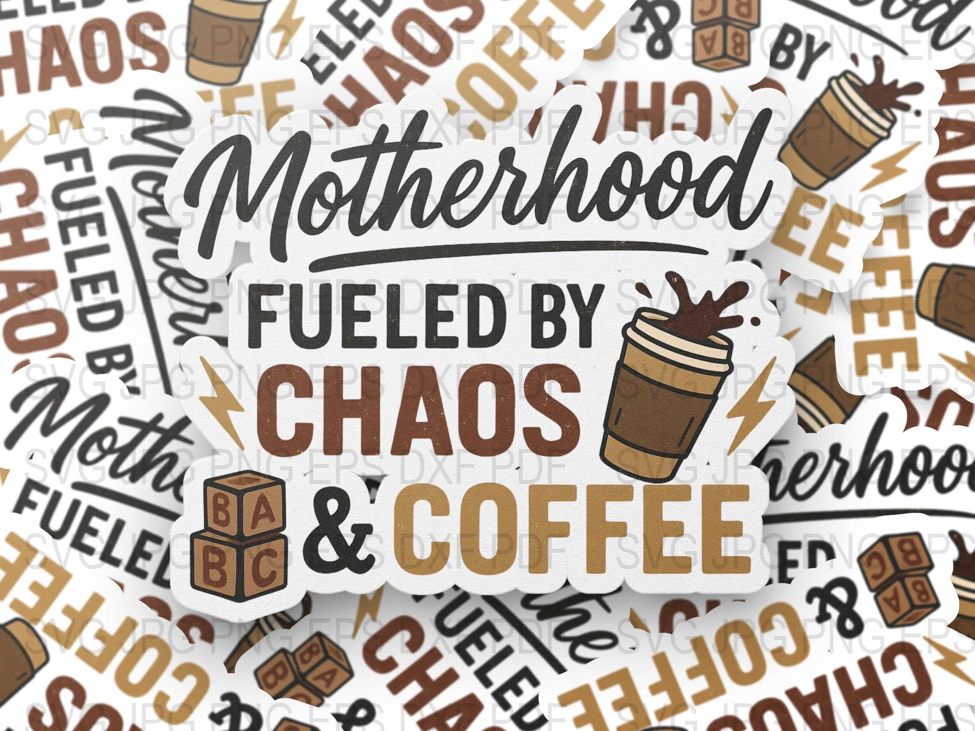 Motherhood Fueled by Chaos and Coffee Sticker, Mom Life Decal, Cute Laptop Vinyl, Gift for New Moms, Parenting Humor, Coffee Lover Gift
