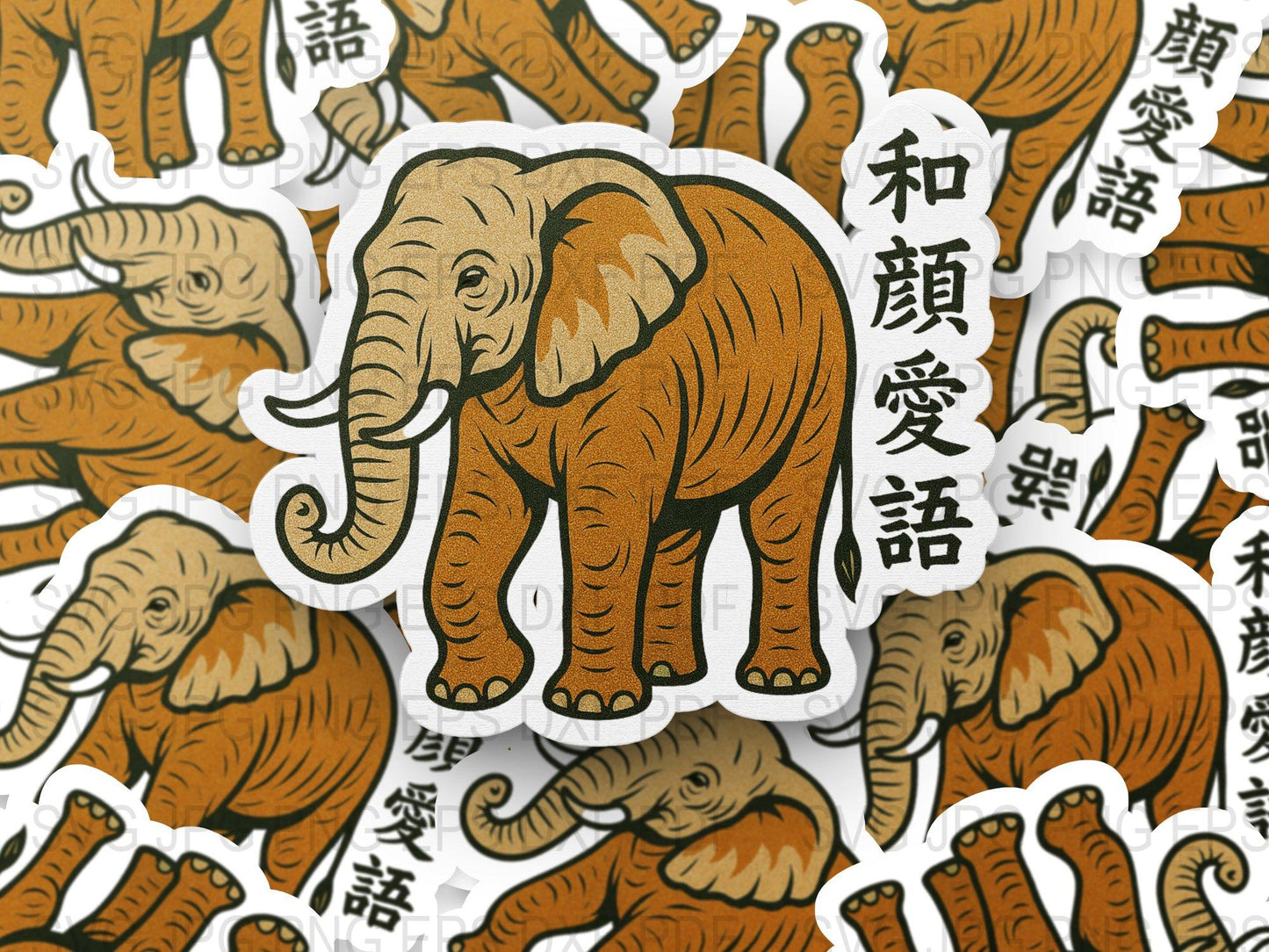 Vintage Style Elephant Stickers, Decorative Animal Decals, Retro Asian Design, Scrapbooking, Laptop Decal