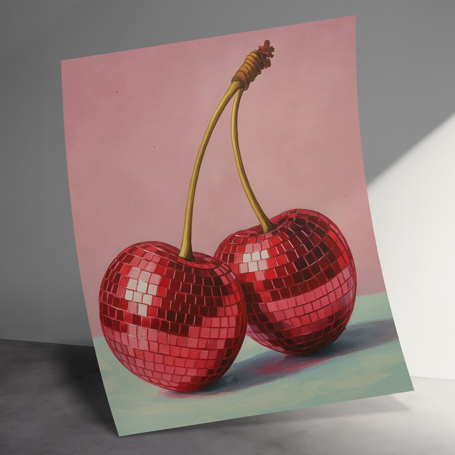 Red Cherry Disco Ball Art Print, Modern Kitchen Wall Decor, Unique Gift Idea