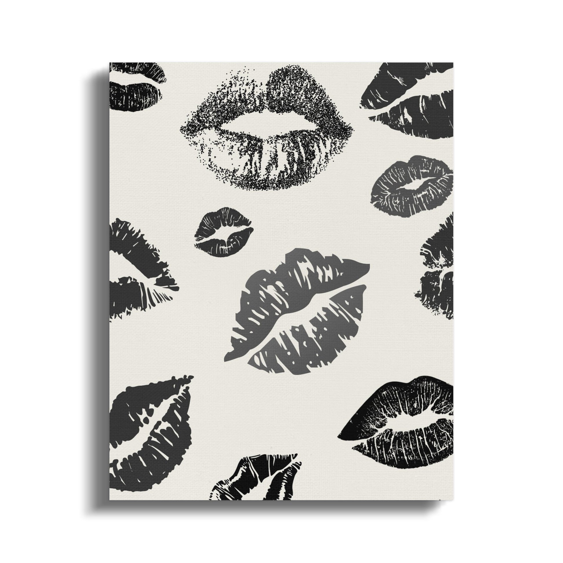 Kiss Print Canvas Art, Black and White Lipstick Marks, Modern Chic Wall Decor, Fashionable Home Accessory