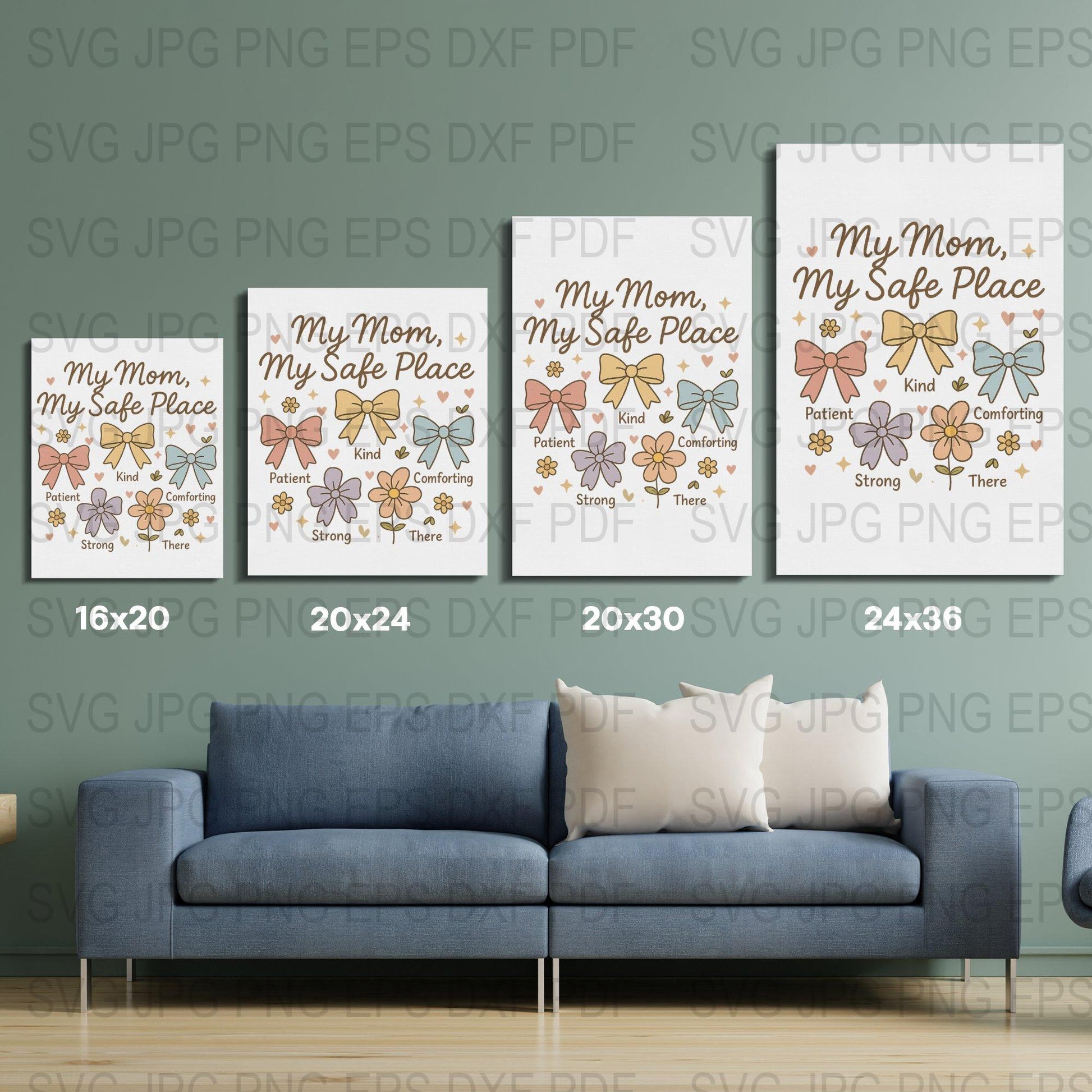 Modern Floral Art Prints for Living Room, Home Decor Wall Art, Set of Four Digital Downloads