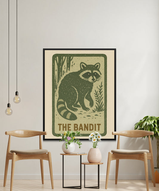 Vintage Raccoon Print Wall Art, Rustic Wildlife Poster, Nature-Themed Home Decor, Animal Illustration, Woodland Cabin Aesthetic