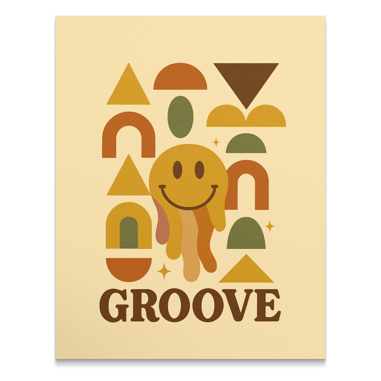 Retro Groove Art Print, Vintage Style Smiley Face, Geometric Shapes Poster, Colorful Wall Decor