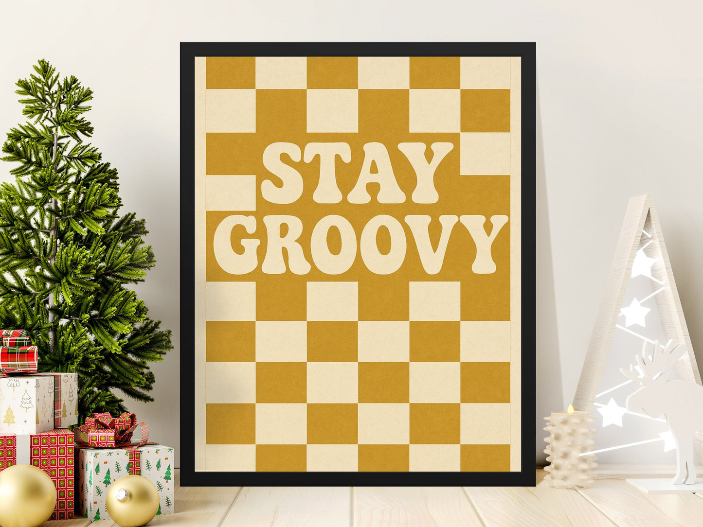Vintage Stay Groovy Poster, Retro Wall Art Print, Checkerboard Design, Home Decor, Mid-Century Modern Style, Unique Gift Idea