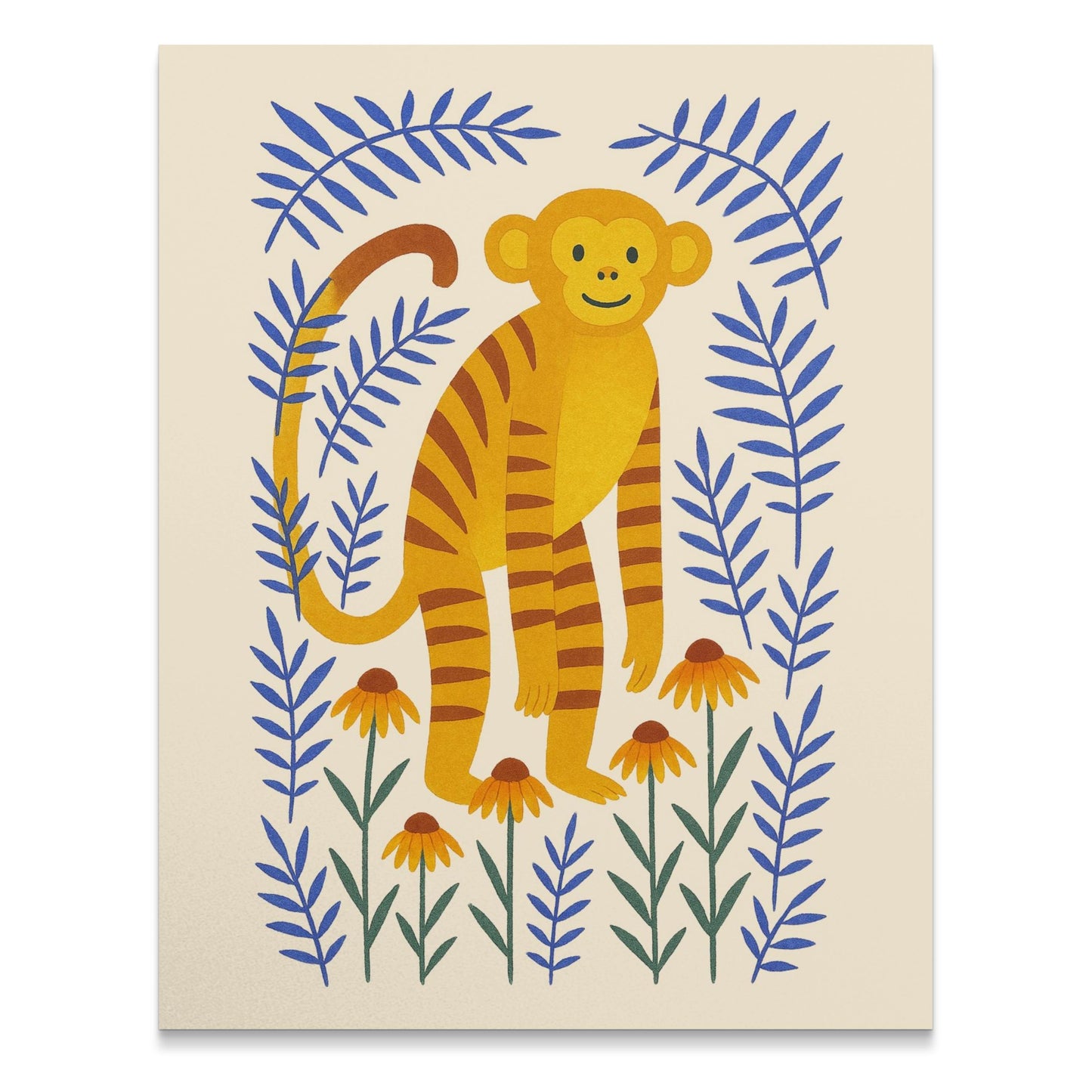 Whimsical Monkey Art Print, Jungle Animal Illustration, Kids Room Decor, Vibrant Nature Poster, Colorful Wall Art