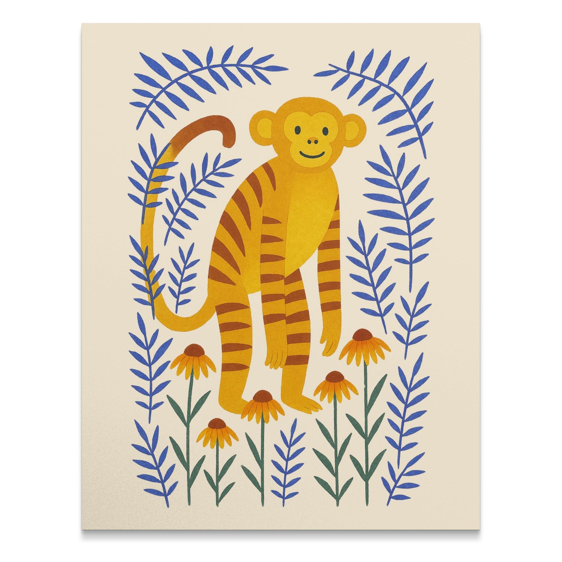 Whimsical Monkey Art Print, Jungle Animal Illustration, Kids Room Decor, Vibrant Nature Poster, Colorful Wall Art