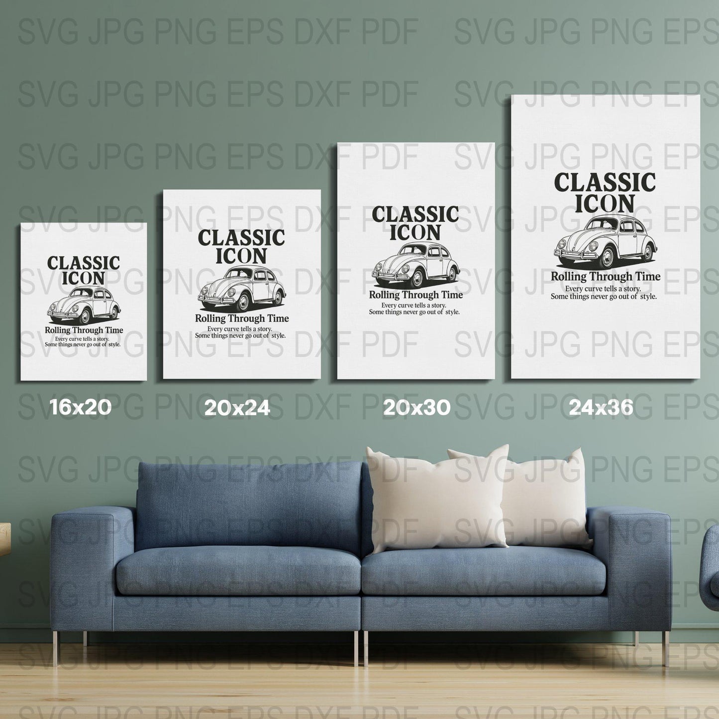 Vintage Car Wall Art Prints, Classic Icon Rolling Through Time, Home Decor Set of Four, Digital Download Files in Various Sizes