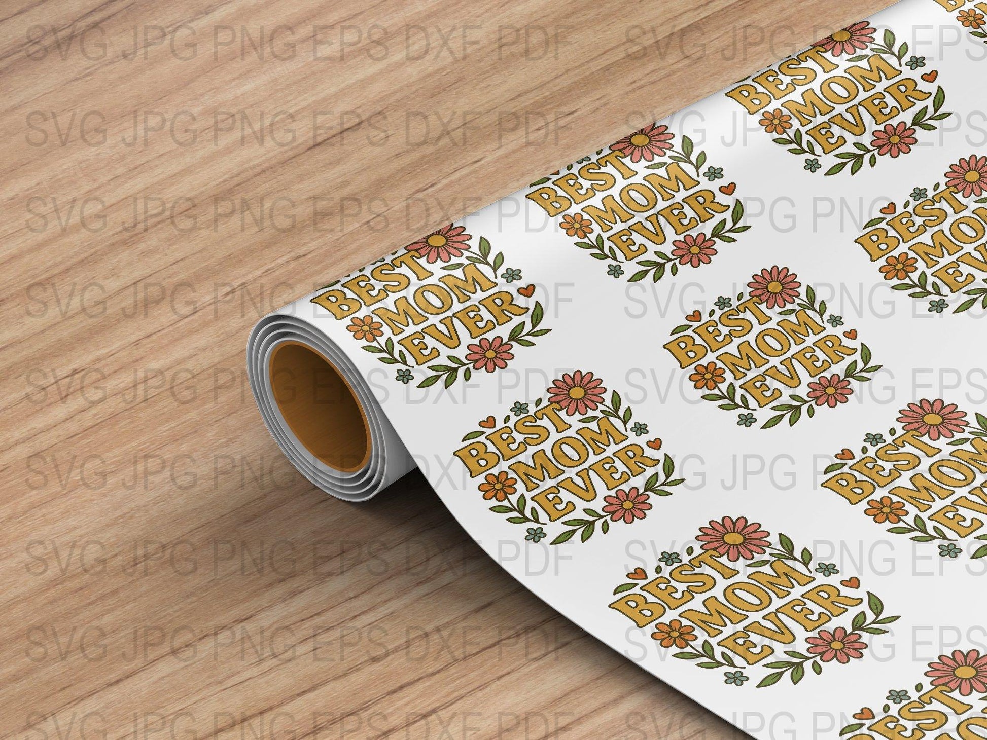 Best Mom Ever Floral Pattern Wrapping Paper, Mother's Day Gift Wrap, Decorative Paper Roll for Crafts and Gifts, Colorful Print