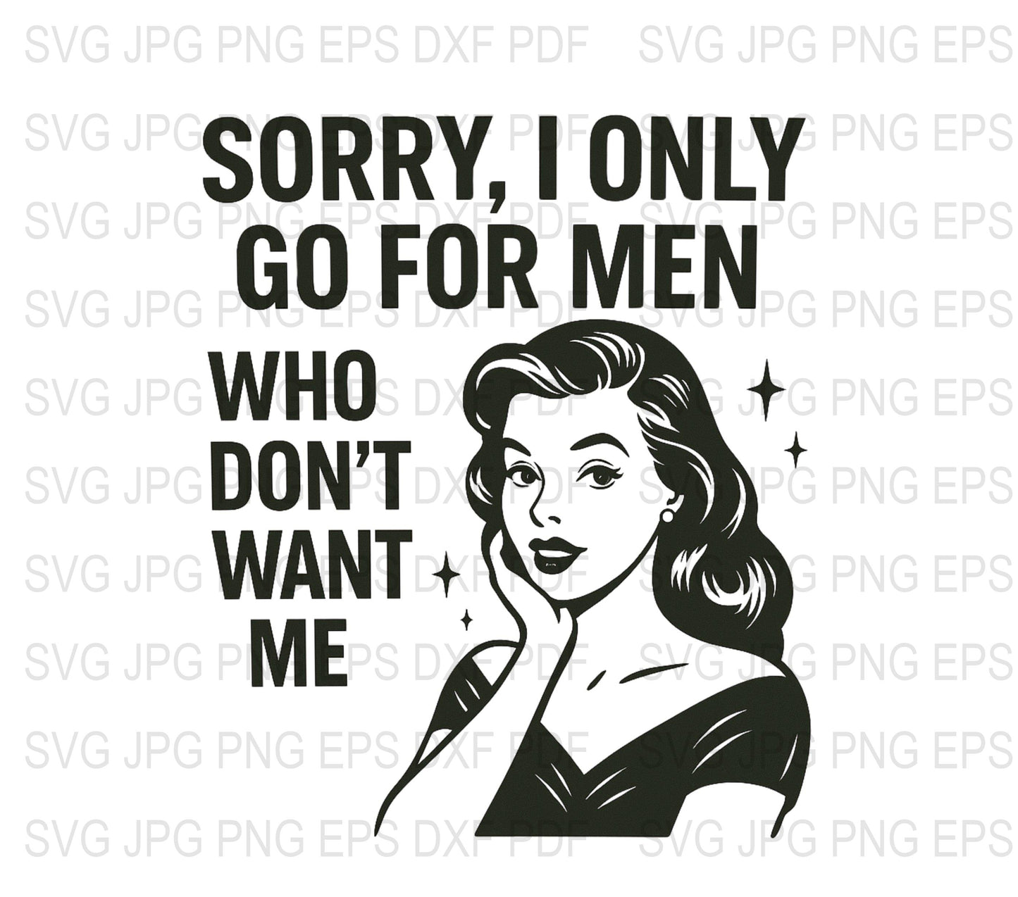 Vintage Pinup Girl SVG, Retro Style Black and White Clipart, Digital Download, SVG, JPG, EPS, PDF, DXF Files for Crafting and Design