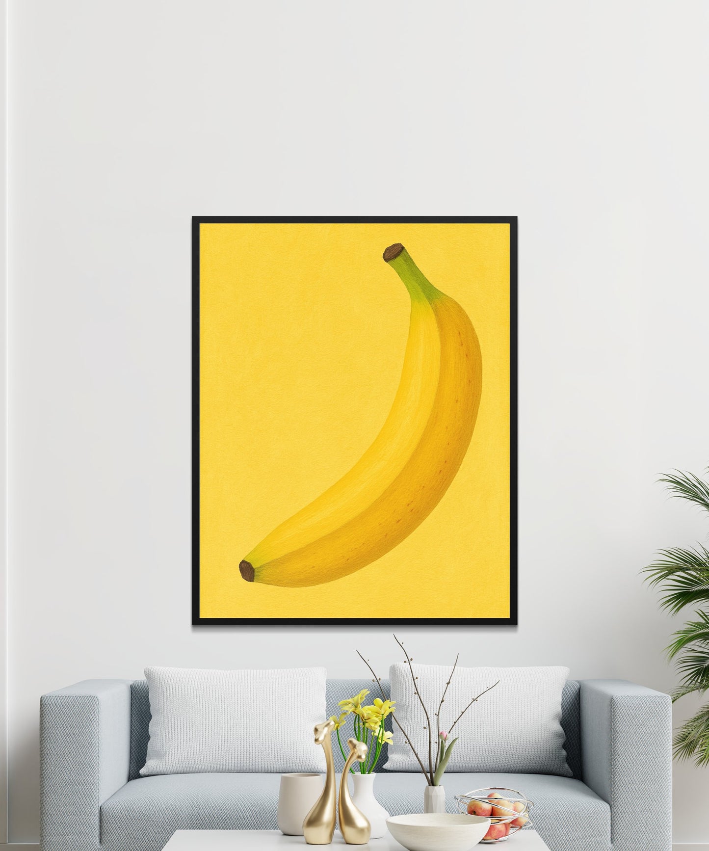 Modern Banana Art Print, Vibrant Yellow Kitchen Wall Decor, Minimalist Fruit Poster