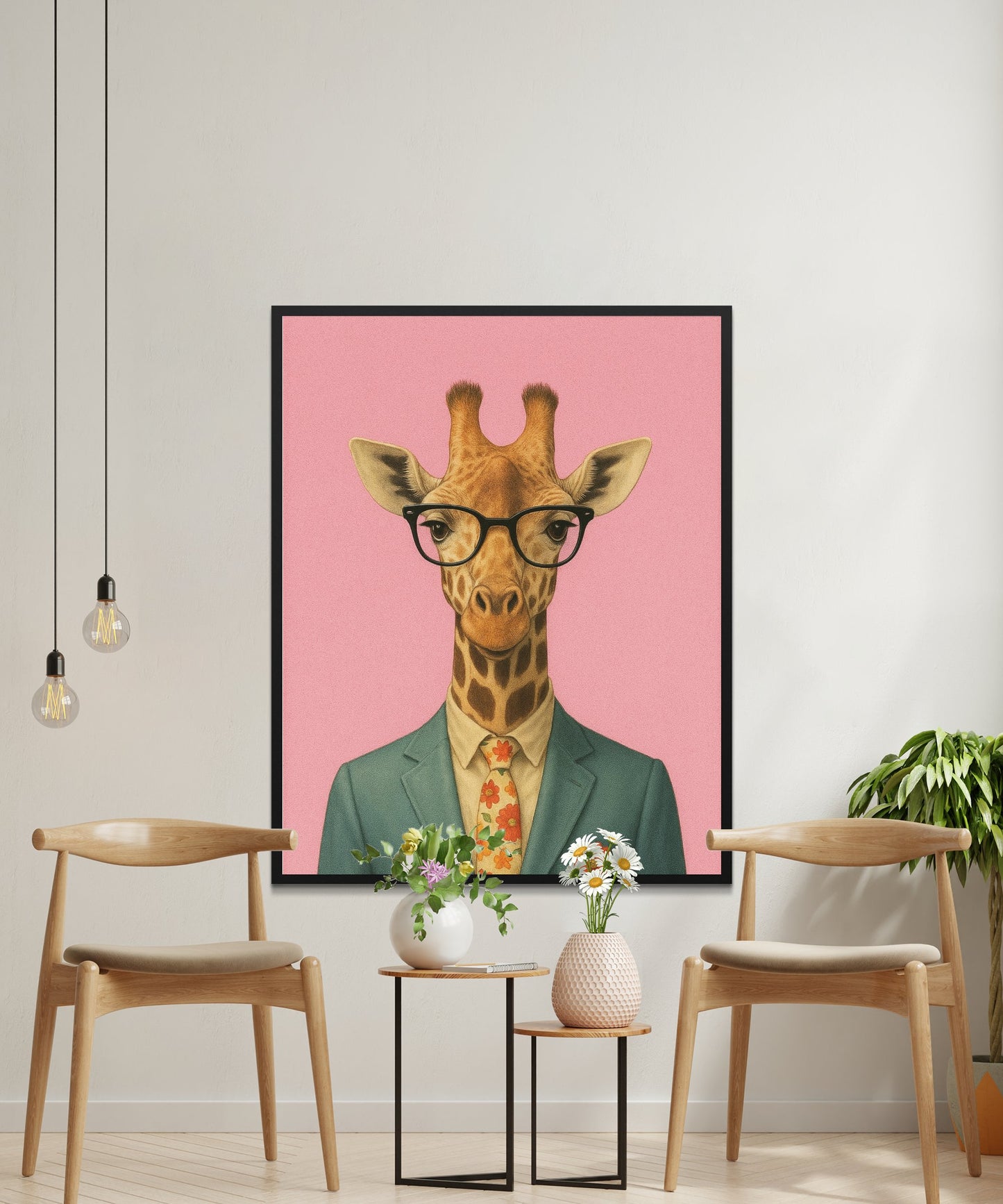 Quirky Giraffe in Suit Poster, Funny Animal Art, Wall Decor for Office and Home, Unique Gift Idea