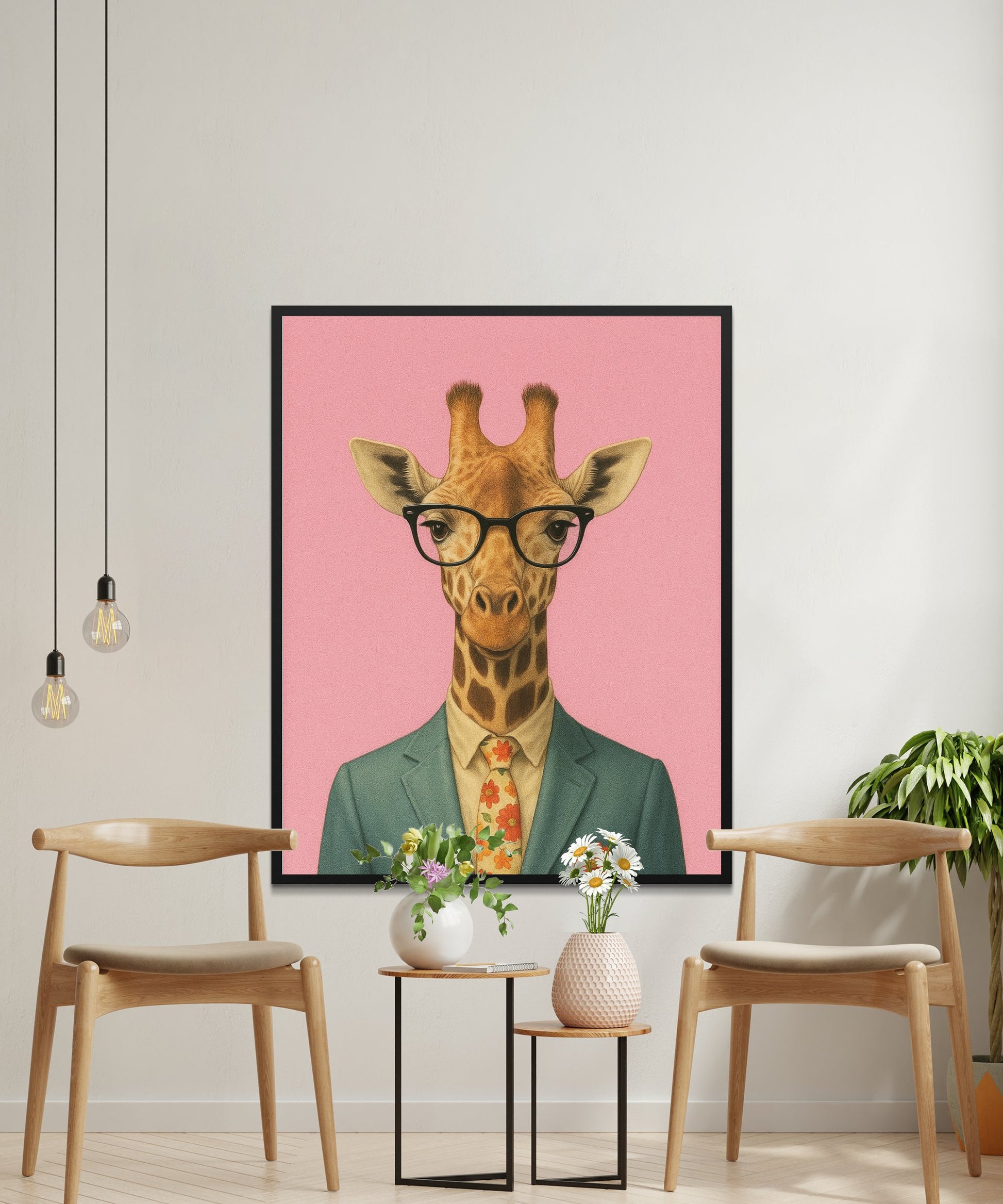 Quirky Giraffe in Suit Poster, Funny Animal Art, Wall Decor for Office and Home, Unique Gift Idea