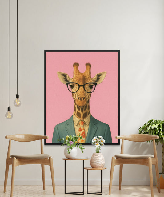 Quirky Giraffe in Suit Poster, Funny Animal Art, Wall Decor for Office and Home, Unique Gift Idea