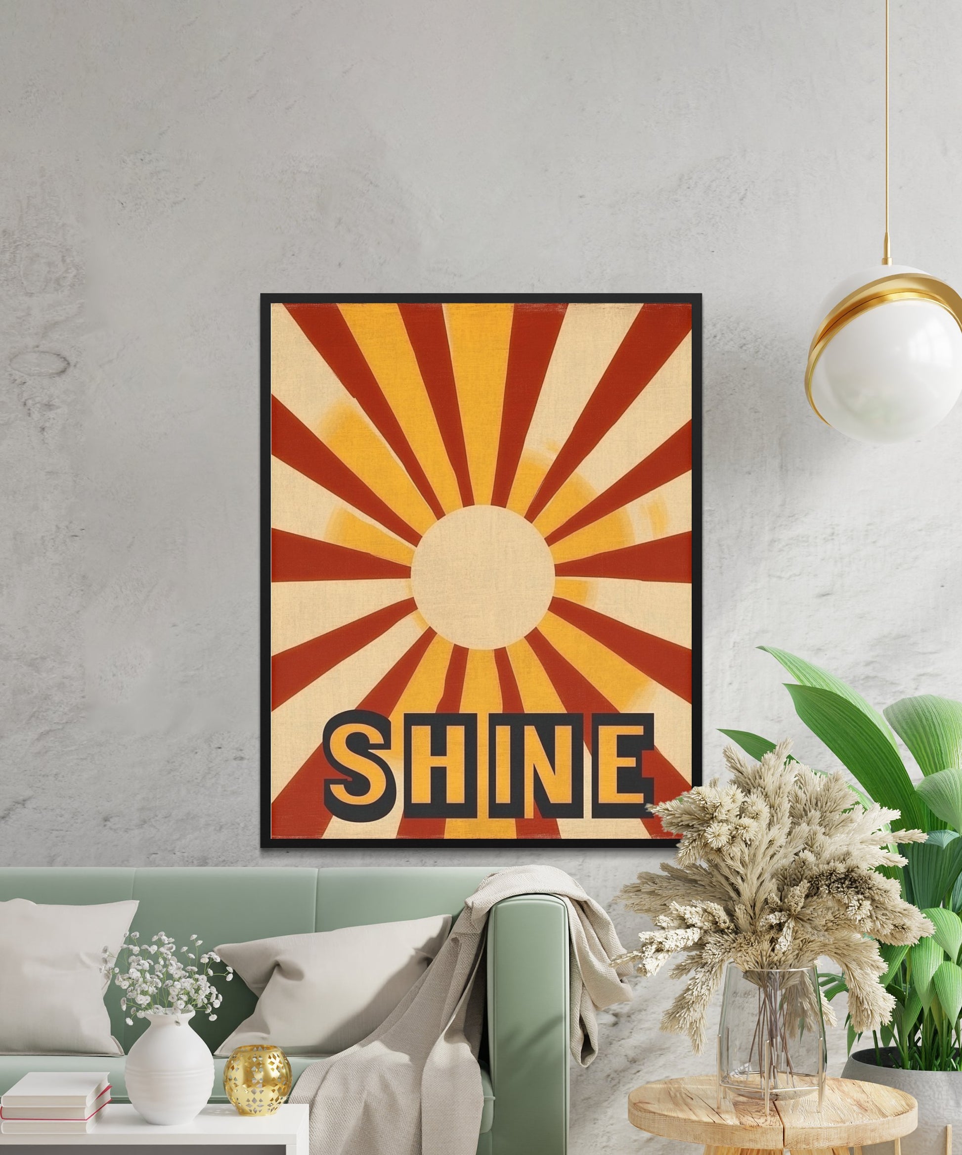 Vintage Shine Poster, Retro Sunburst Wall Art, Bold Typography Home Decor, Living Room Statement Piece