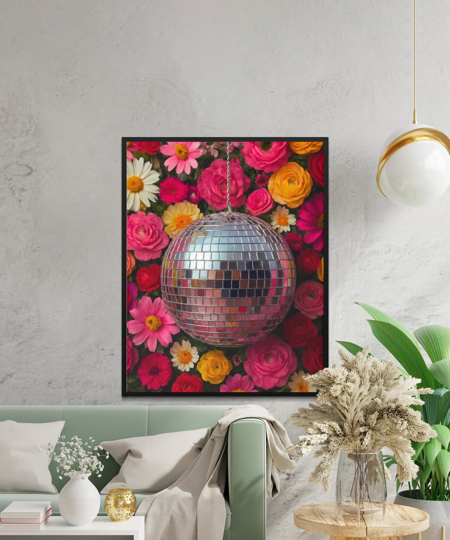 Colorful Floral Disco Ball Canvas Print, Modern Wall Art Decor, Vibrant Home Decoration, Unique Gift Idea