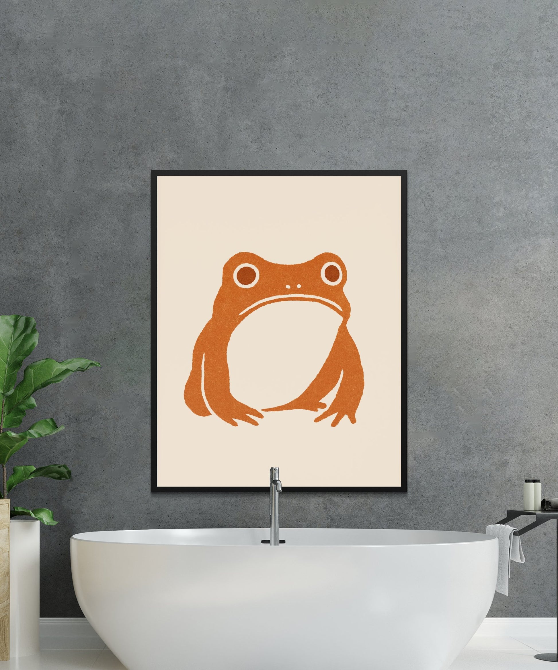 Minimalist Orange Frog Art Print, Modern Bathroom Wall Decor, Stylish Animal Poster