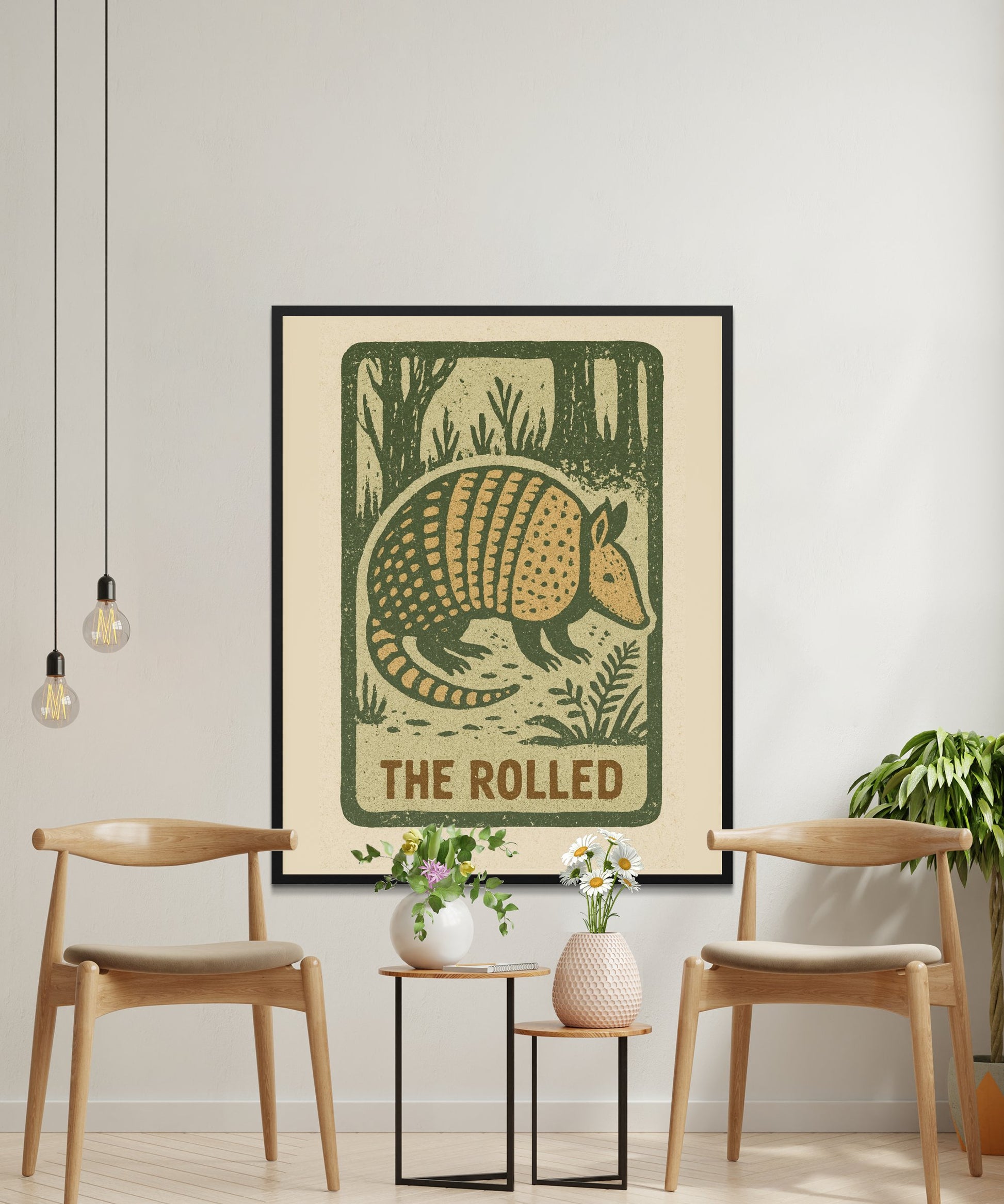 Vintage Armadillo Print Art Poster, Rustic Woodland Inspired Wall Decor, Nature Themed Home Decoration
