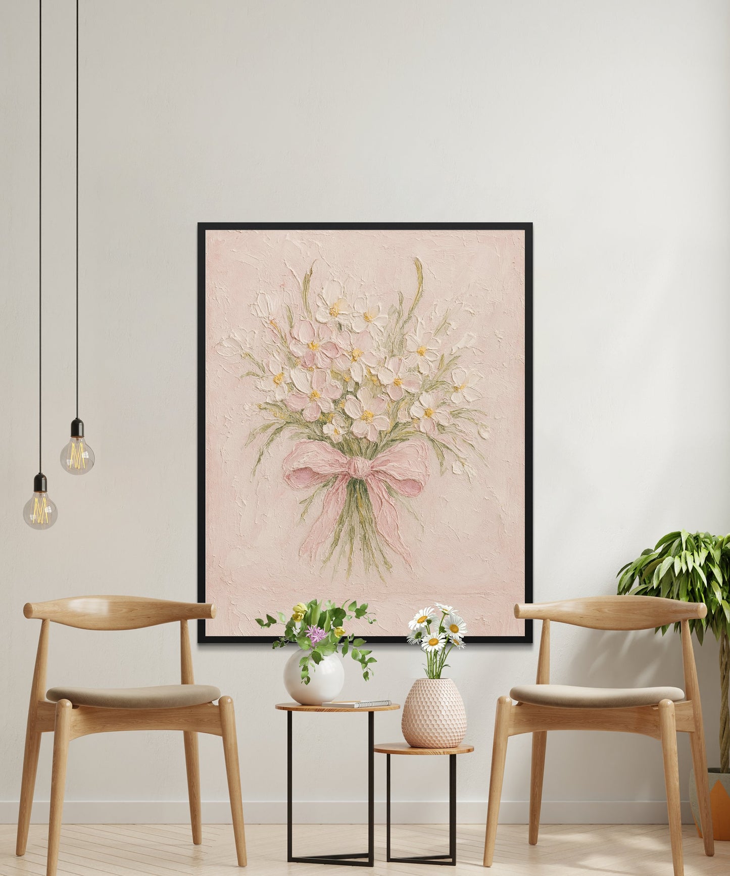 Elegant Floral Canvas Art, Pink Blossoms Bouquet Wall Decor, Vintage Style Home Decoration