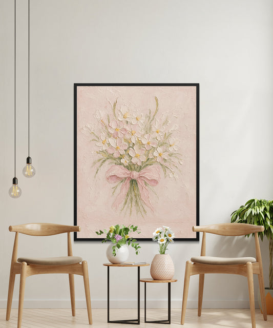 Elegant Floral Canvas Art, Pink Blossoms Bouquet Wall Decor, Vintage Style Home Decoration