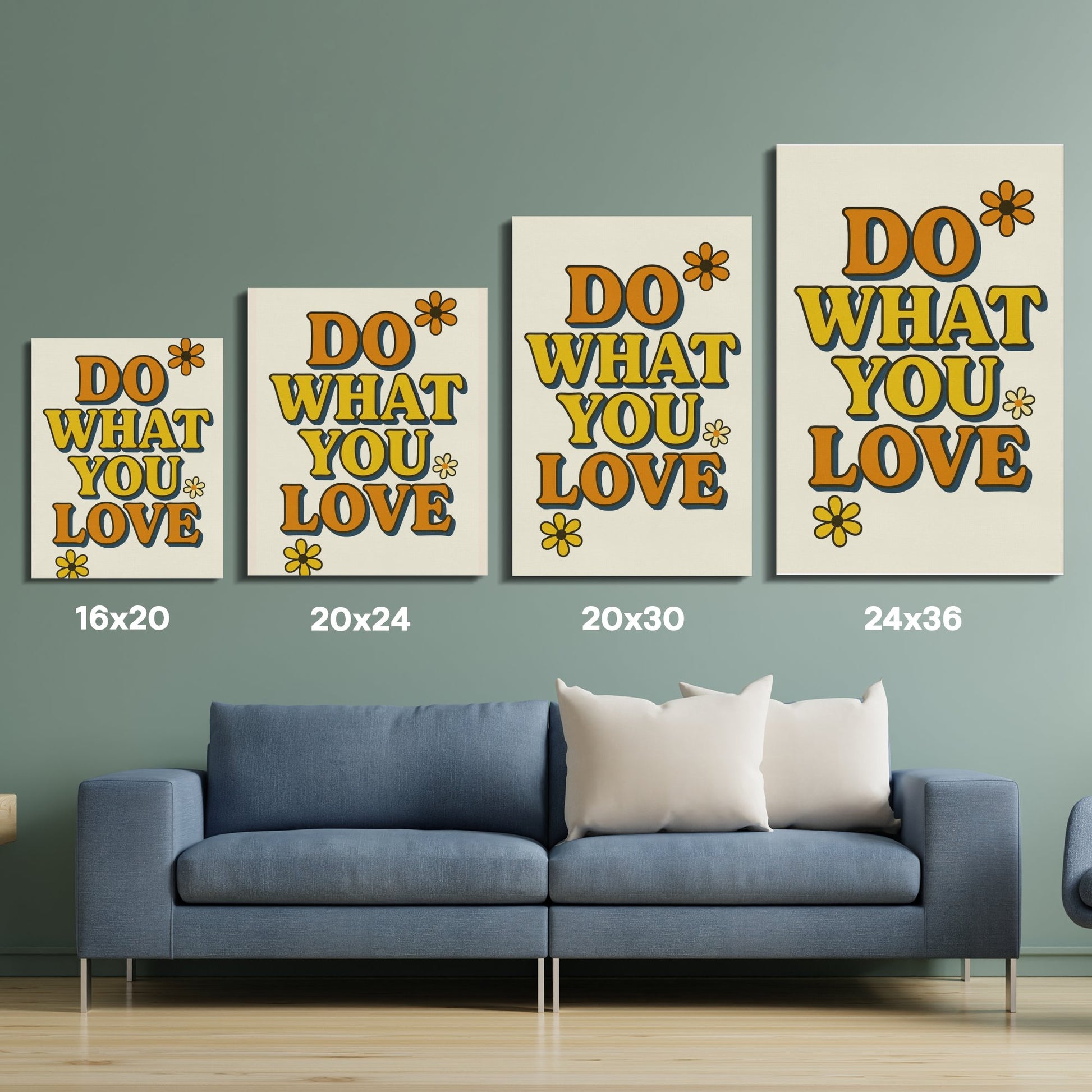 Inspirational Quote Wall Art Canvas Set, Do What You Love, Home Decor, Living Room Wall, Flower Accents, Multiple Sizes 16x20 to 24x36