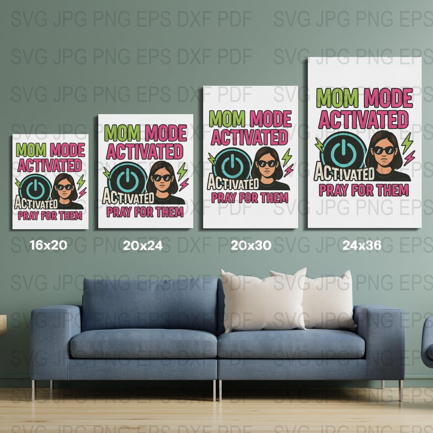 Mom Mode Activated Wall Art Prints, Inspirational Quote Decor, Digital Download Sizes