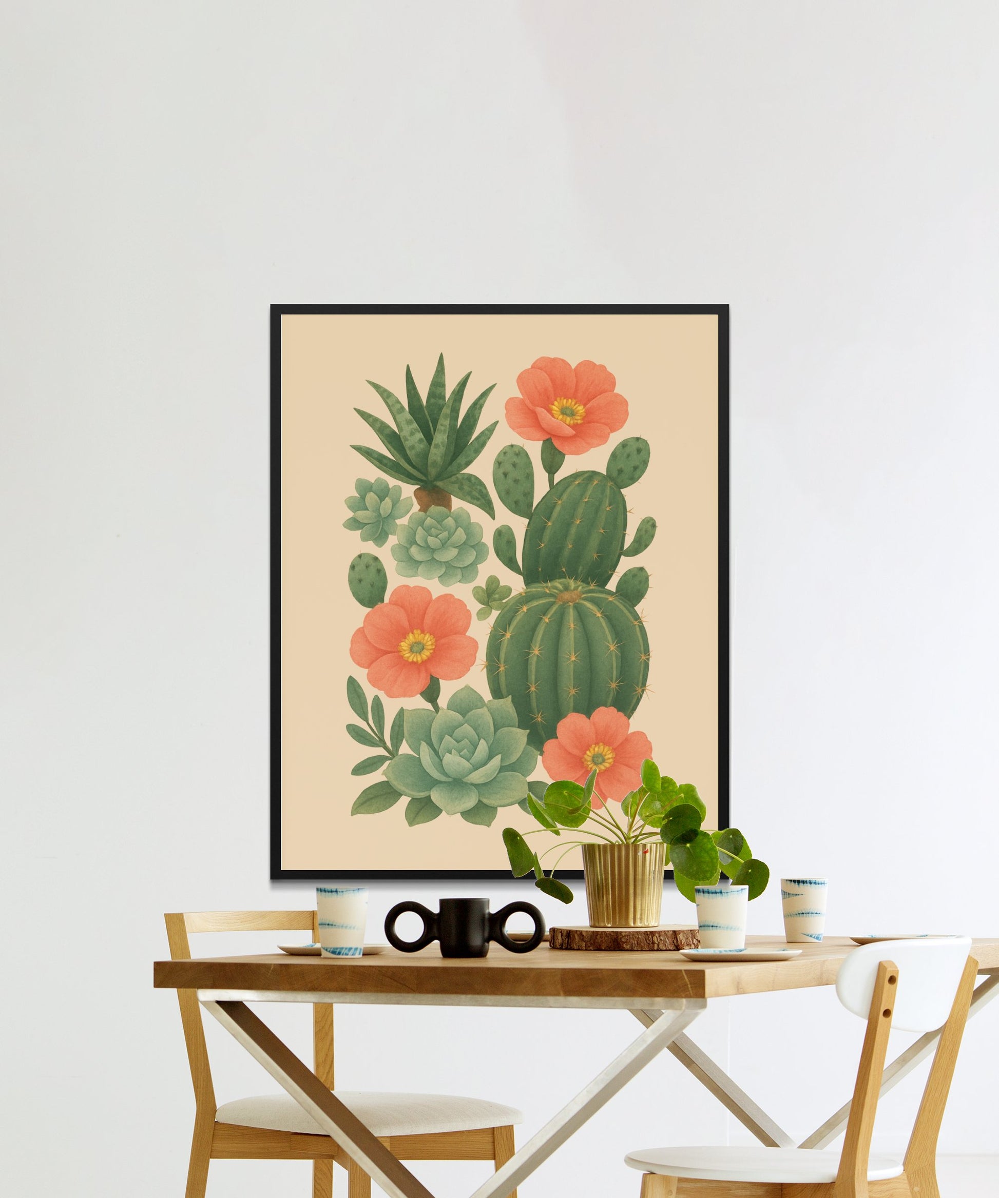 Botanical Cactus Print, Vintage Floral Succulent Wall Art, Home Decor Poster, Kitchen Living Room Artwork, Trendy Desert Plant Design
