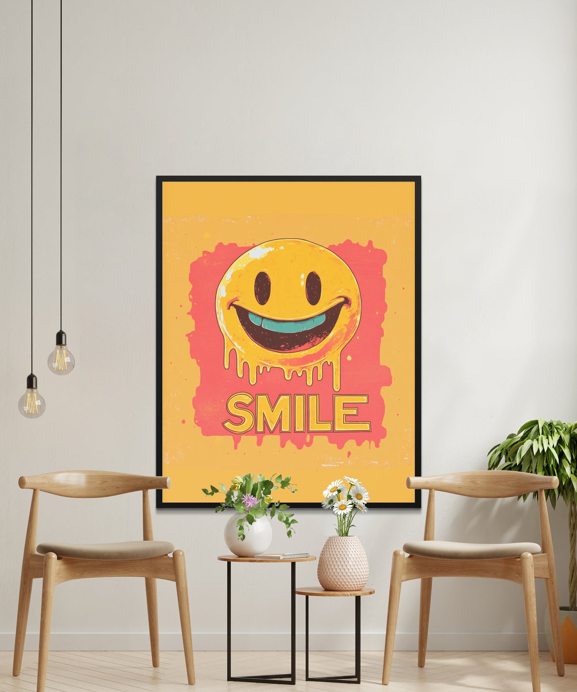 Colorful Smile Poster, Vibrant Yellow Melting Smile Wall Art, Modern Home Decor, Contemporary Style, Bright Living Room Decoration