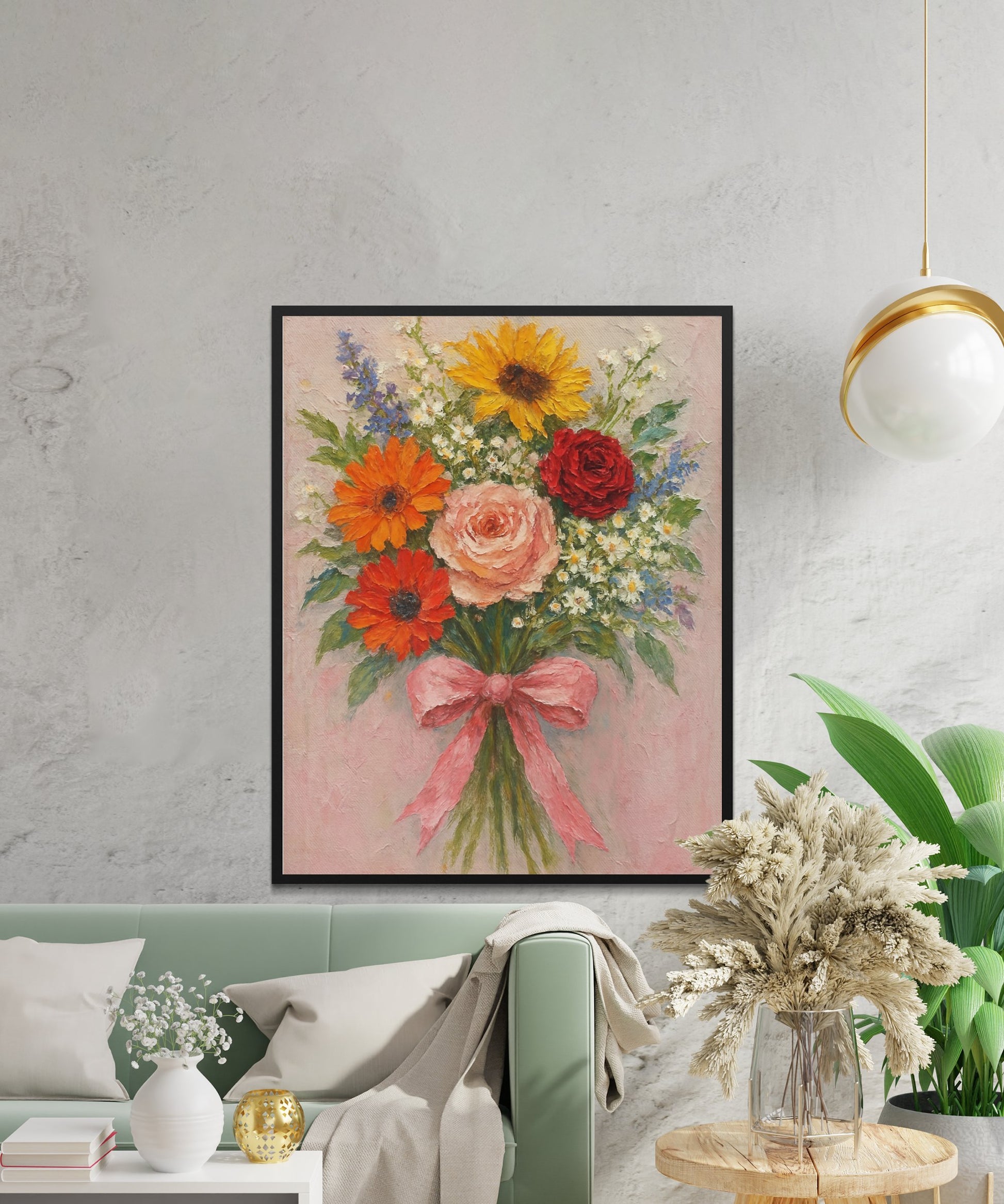 Colorful Floral Bouquet Canvas Art Print, Vintage Flower Wall Decor, Bedroom Living Room Decoration