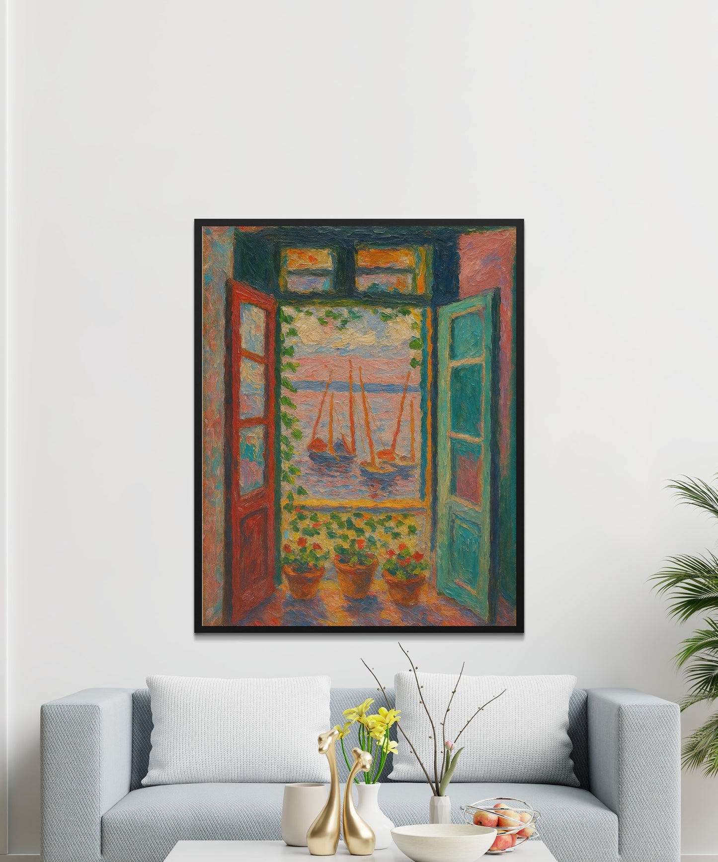 Colorful Abstract Window Painting Canvas Art, Modern Home Decor, Living Room Wall Hanging, Vibrant Office Artwork