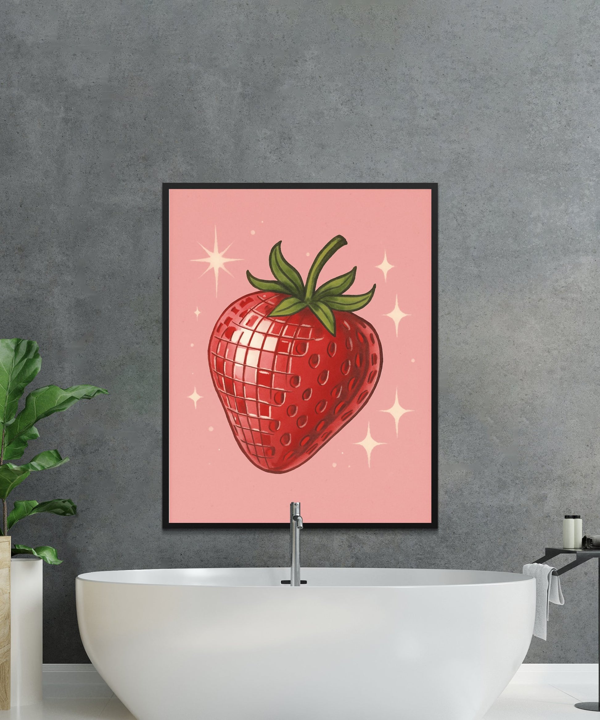Large Strawberry Wall Art Print, Kitchen Decor, Fruit Poster, Modern Home Decoration, Vibrant Red Berry