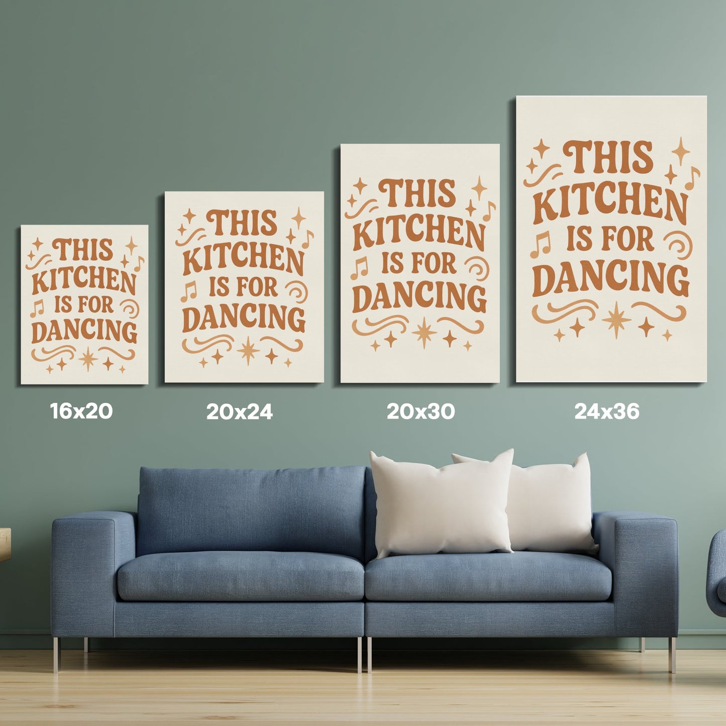 Kitchen Wall Art Set, This Kitchen is For Dancing Quote, Modern Home Decor Canvas Print, Multiple Sizes Available 16x20 20x24 30x36