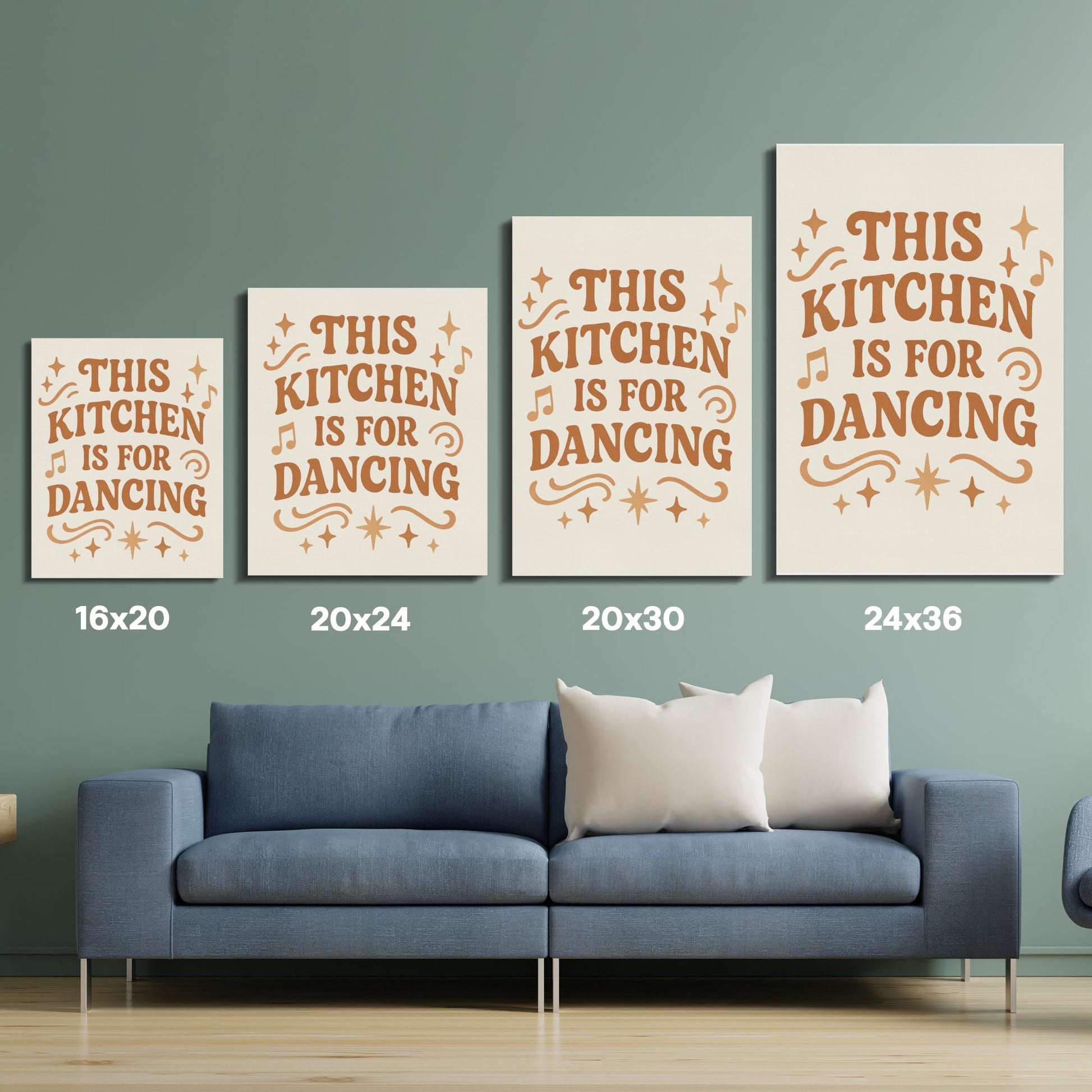 Kitchen Wall Art Set, This Kitchen is For Dancing Quote, Modern Home Decor Canvas Print, Multiple Sizes Available 16x20 20x24 30x36