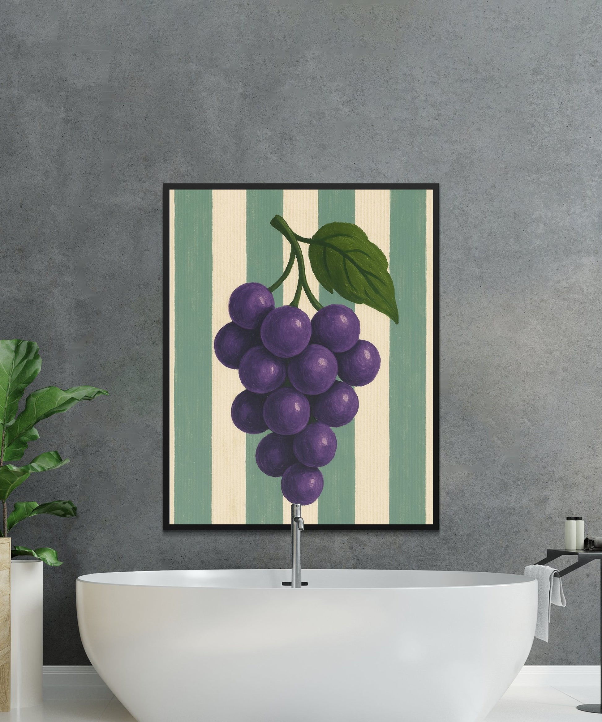 Modern Grape Art Print, Purple Grape Cluster Poster, Kitchen Wall Decor, Vintage Style Fruit Illustration, Dining Room Artwork