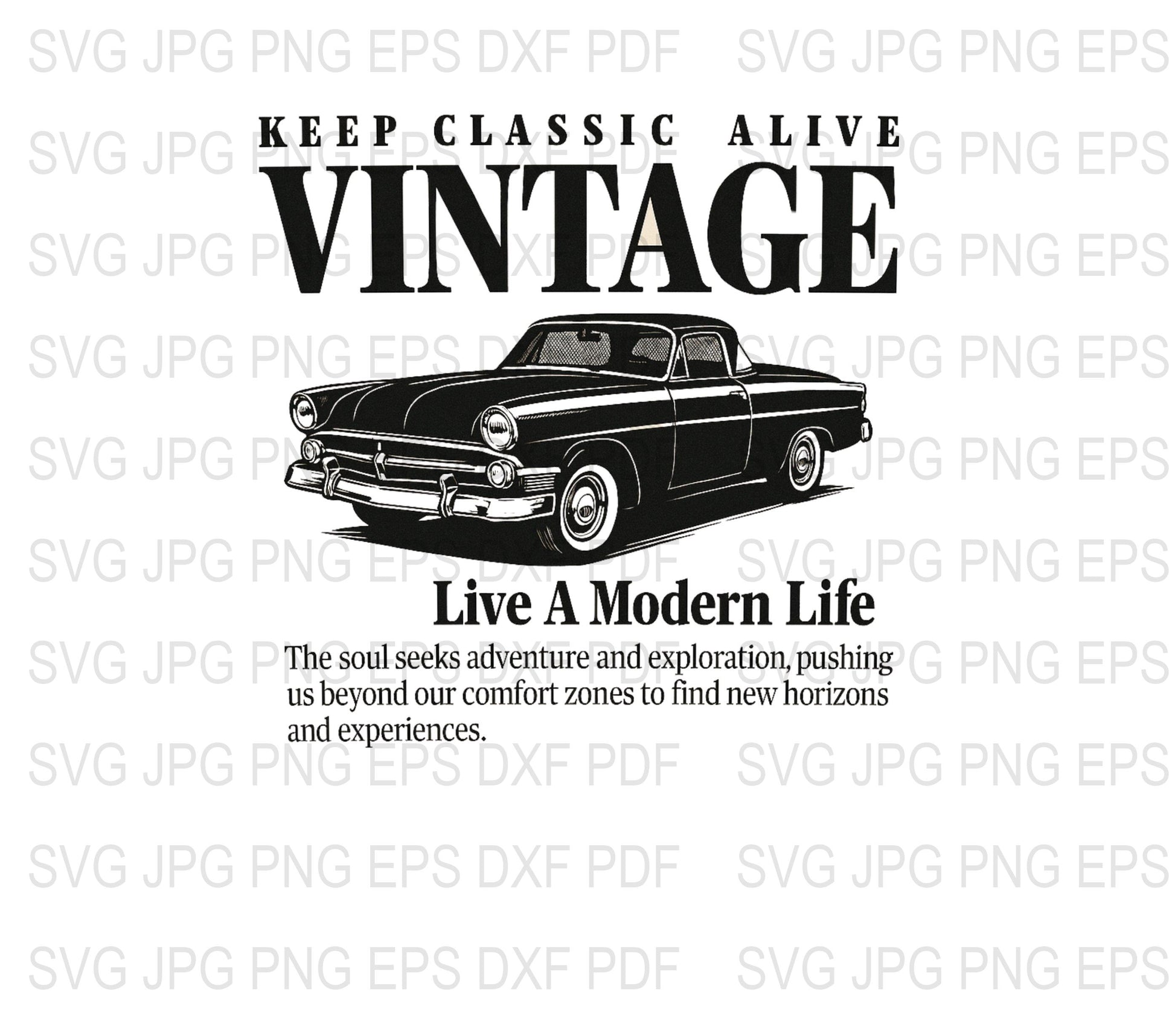 Vintage Classic Car SVG, PNG, EPS, DXF Files, Black Retro Car Digital Download, Crafting, T-Shirt Design, Decal Creation