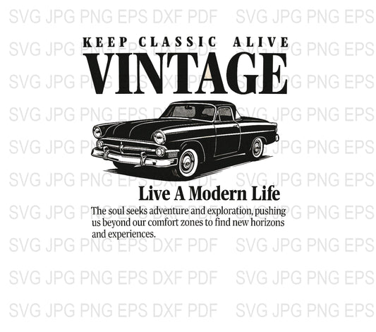 Vintage Classic Car SVG, PNG, EPS, DXF Files, Black Retro Car Digital Download, Crafting, T-Shirt Design, Decal Creation
