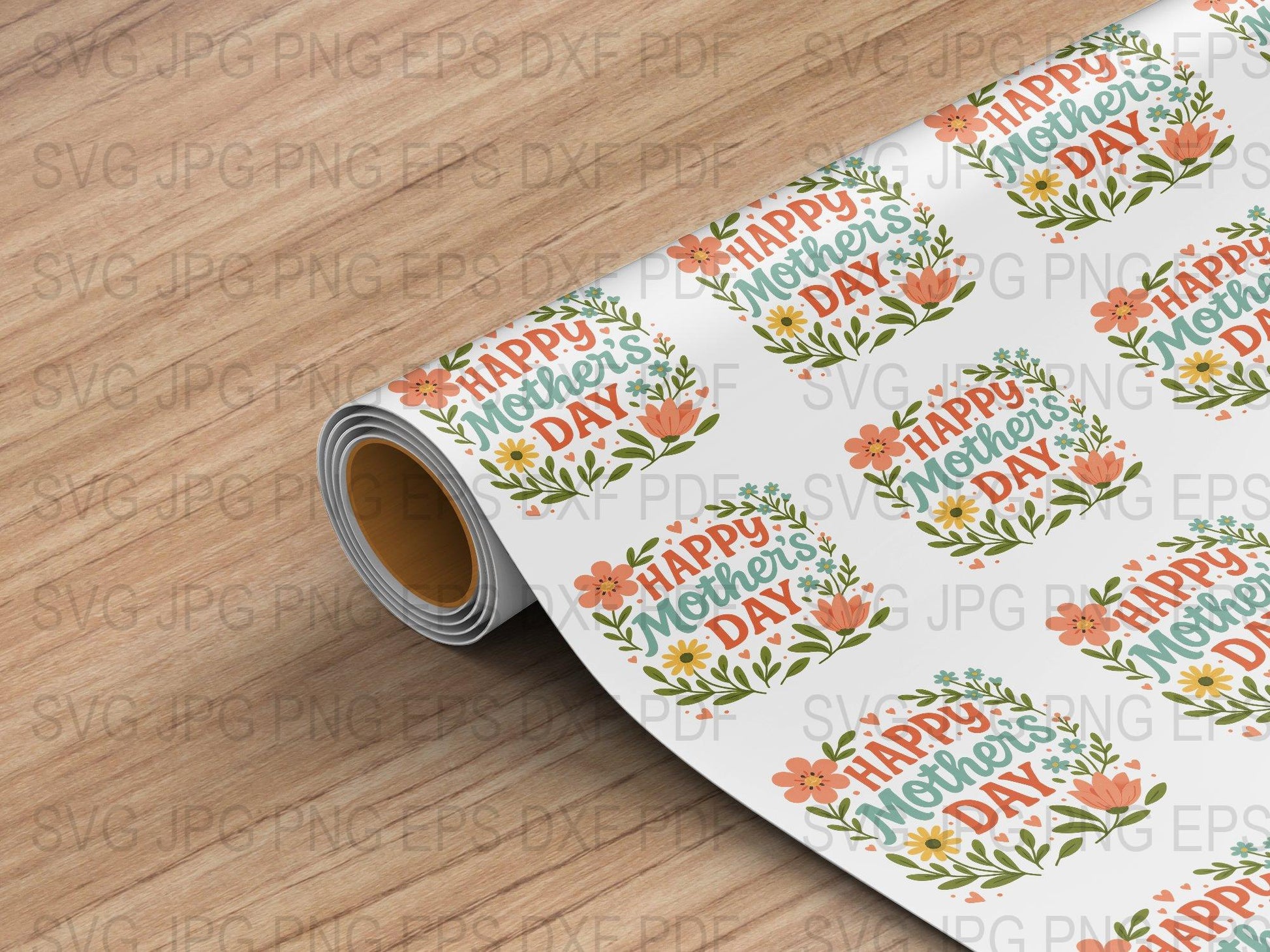 Happy Mother's Day Floral Printable Vinyl Roll, Bright Colors, DIY Craft Material for Gifts and Decorations