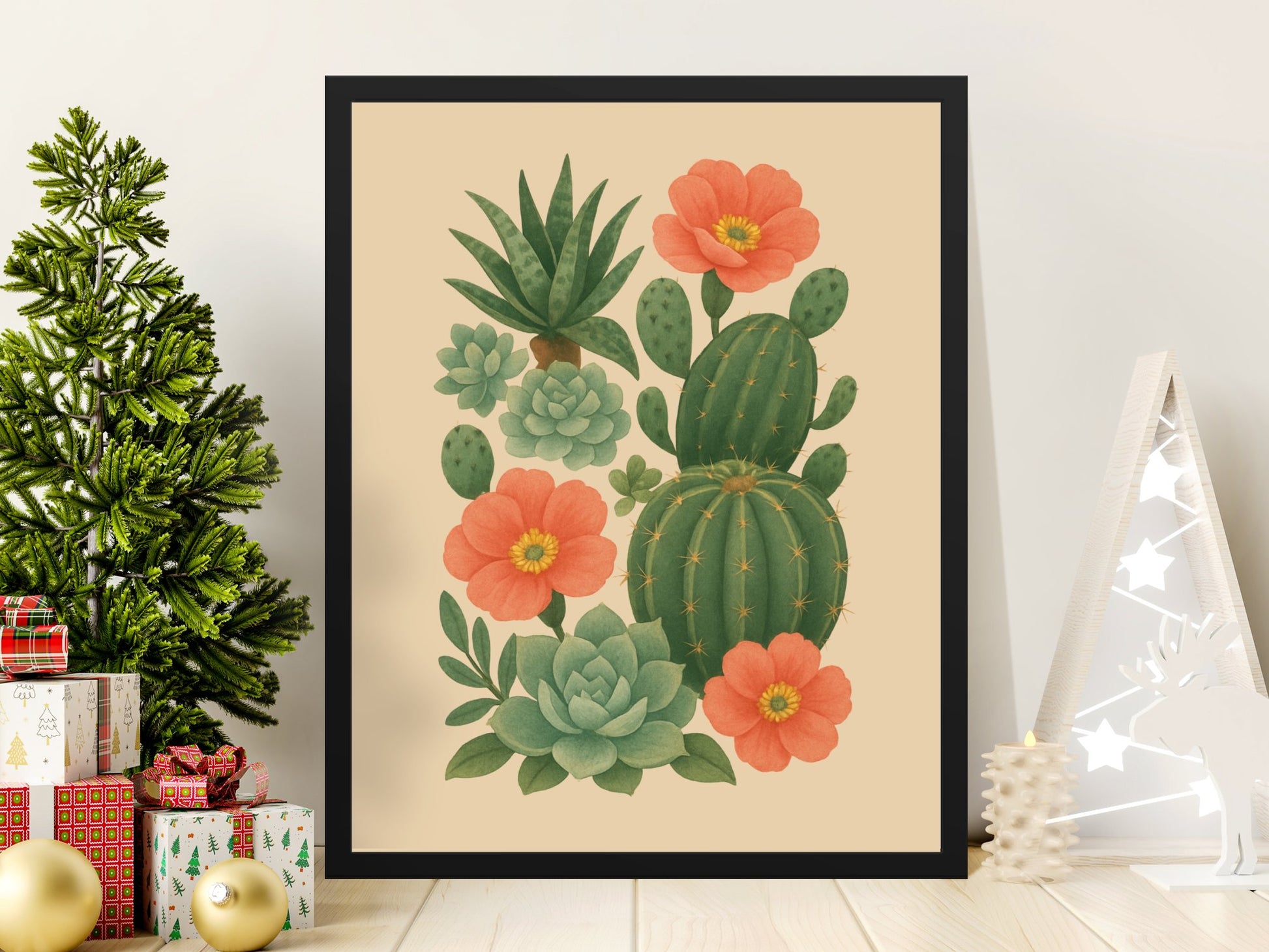 Botanical Cactus Art Print, Floral Succulent Wall Decor, Vintage Inspired Home Decoration, Gift Idea